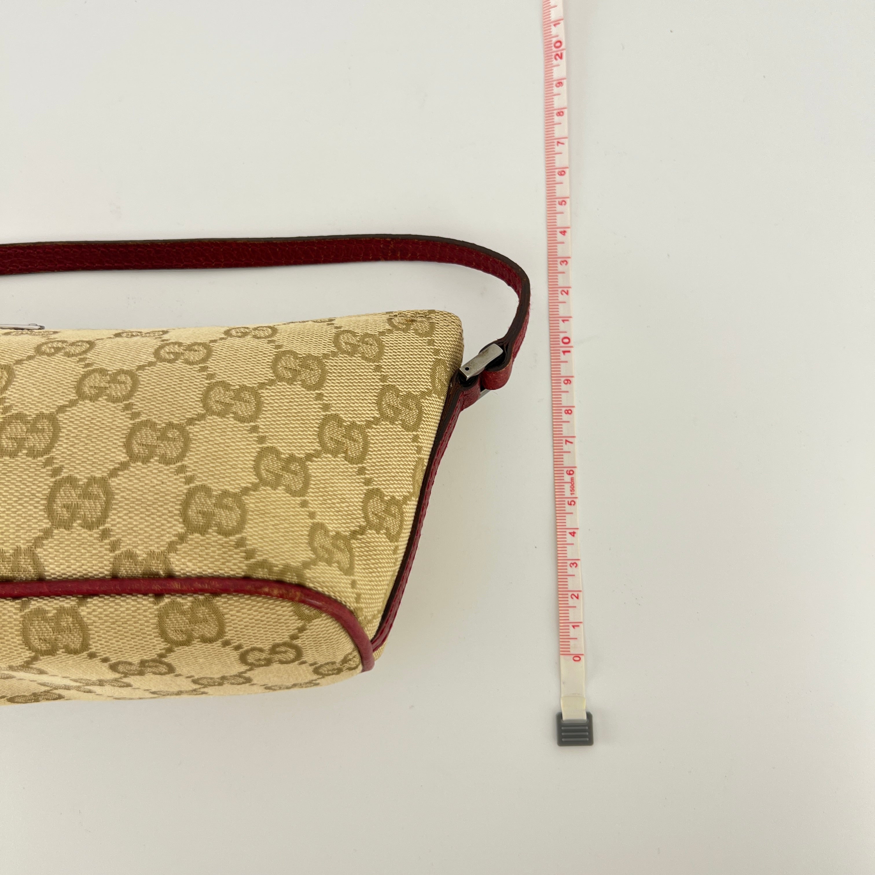 Gucci | Tom Ford Era Boat Pochette GG Monogram Beige Canvas Red Leather Bag