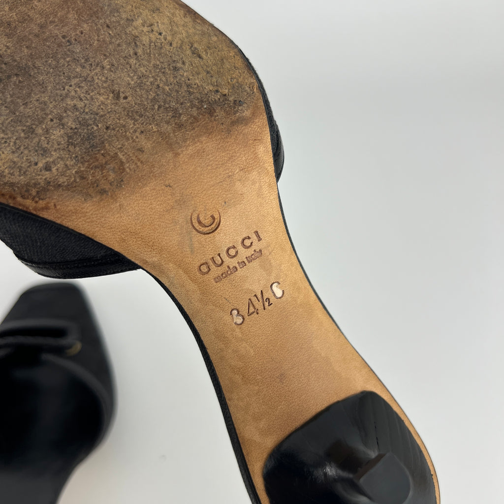 Gucci | Tom Ford Era Vintage Black GG Monogram Closed Toe Mid Heel Mules (34.5)