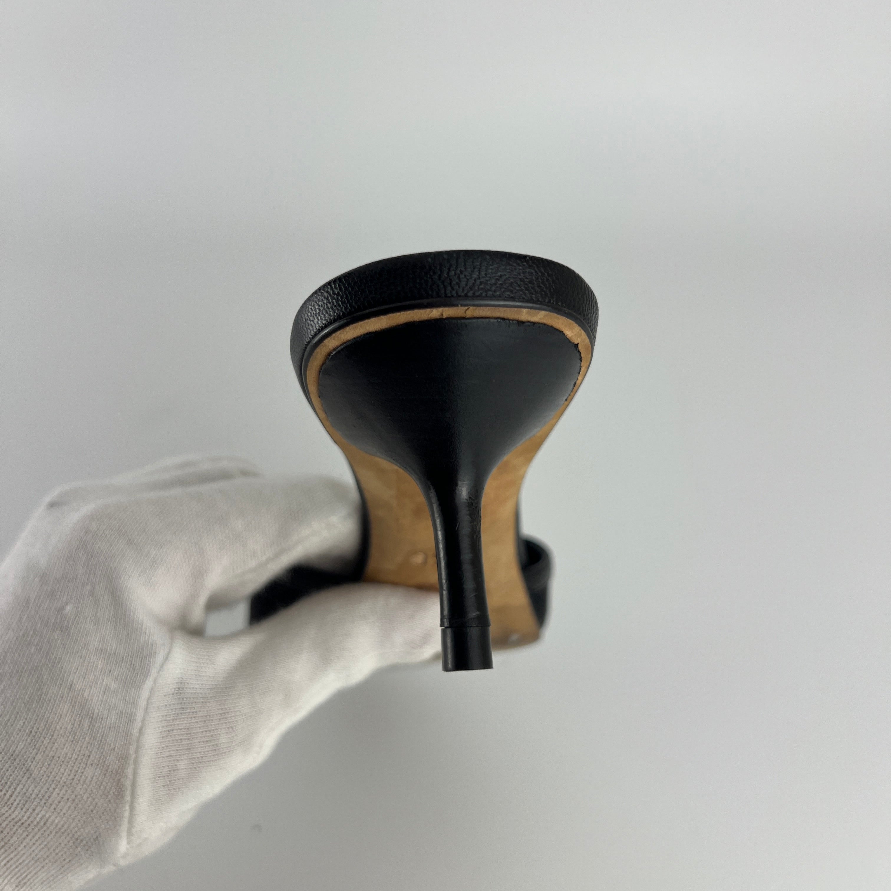 Gucci | Tom Ford Era Vintage Black GG Monogram Closed Toe Mid Heel Mules (34.5)