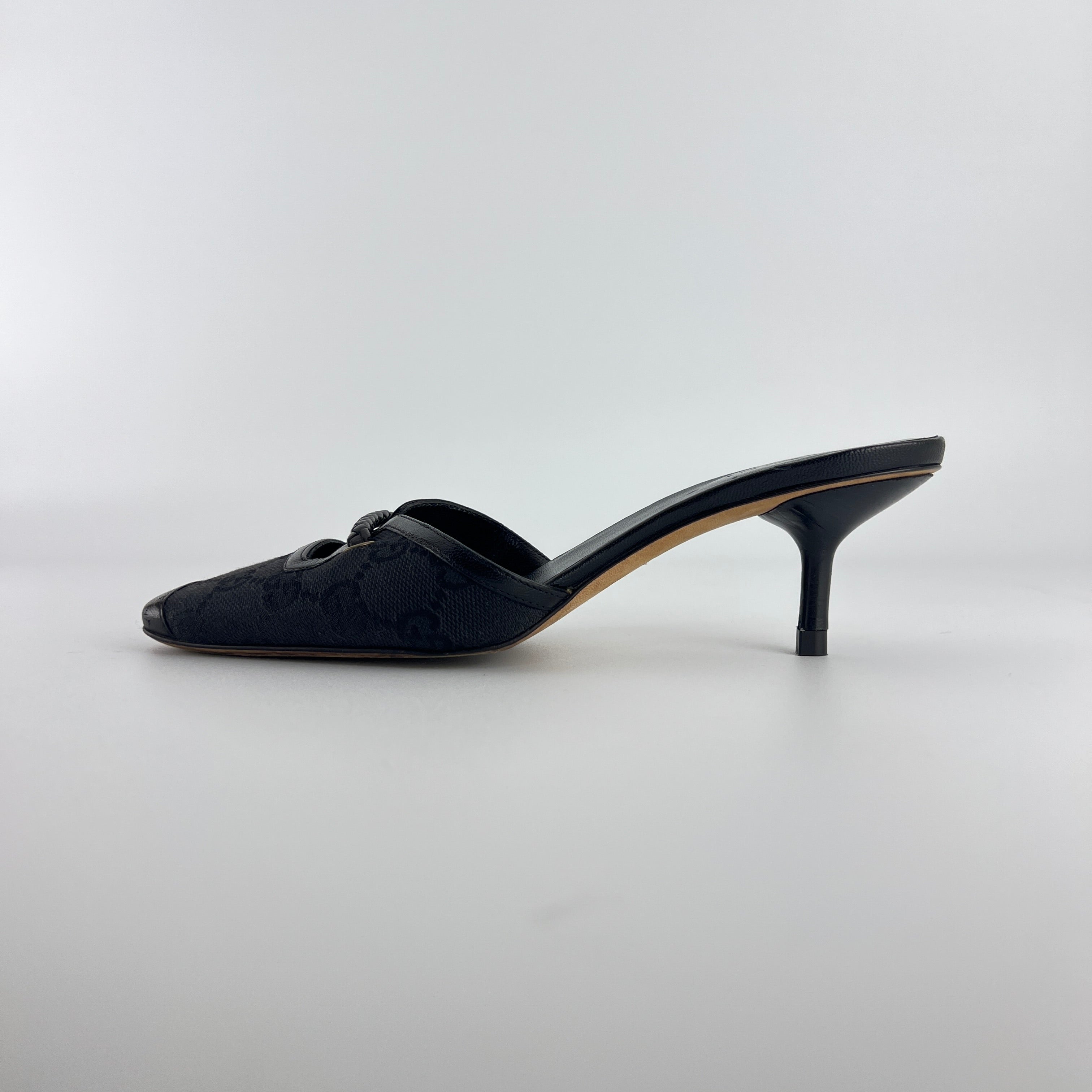 Gucci | Tom Ford Era Vintage Black GG Monogram Closed Toe Mid Heel Mules (34.5)
