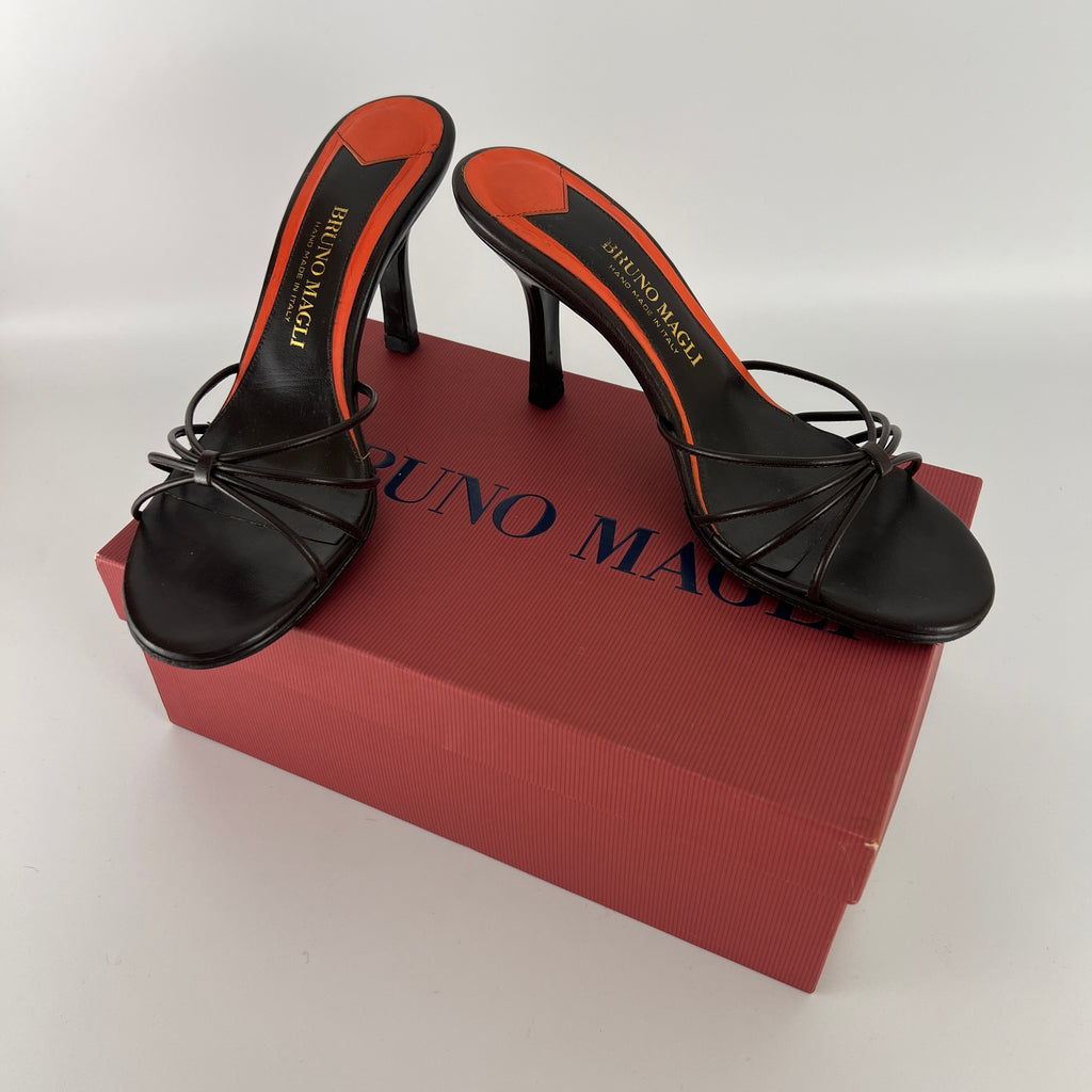 Bruno Magli | Brown Nappa Leather Strappy Sandal Stiletto Mules (36)