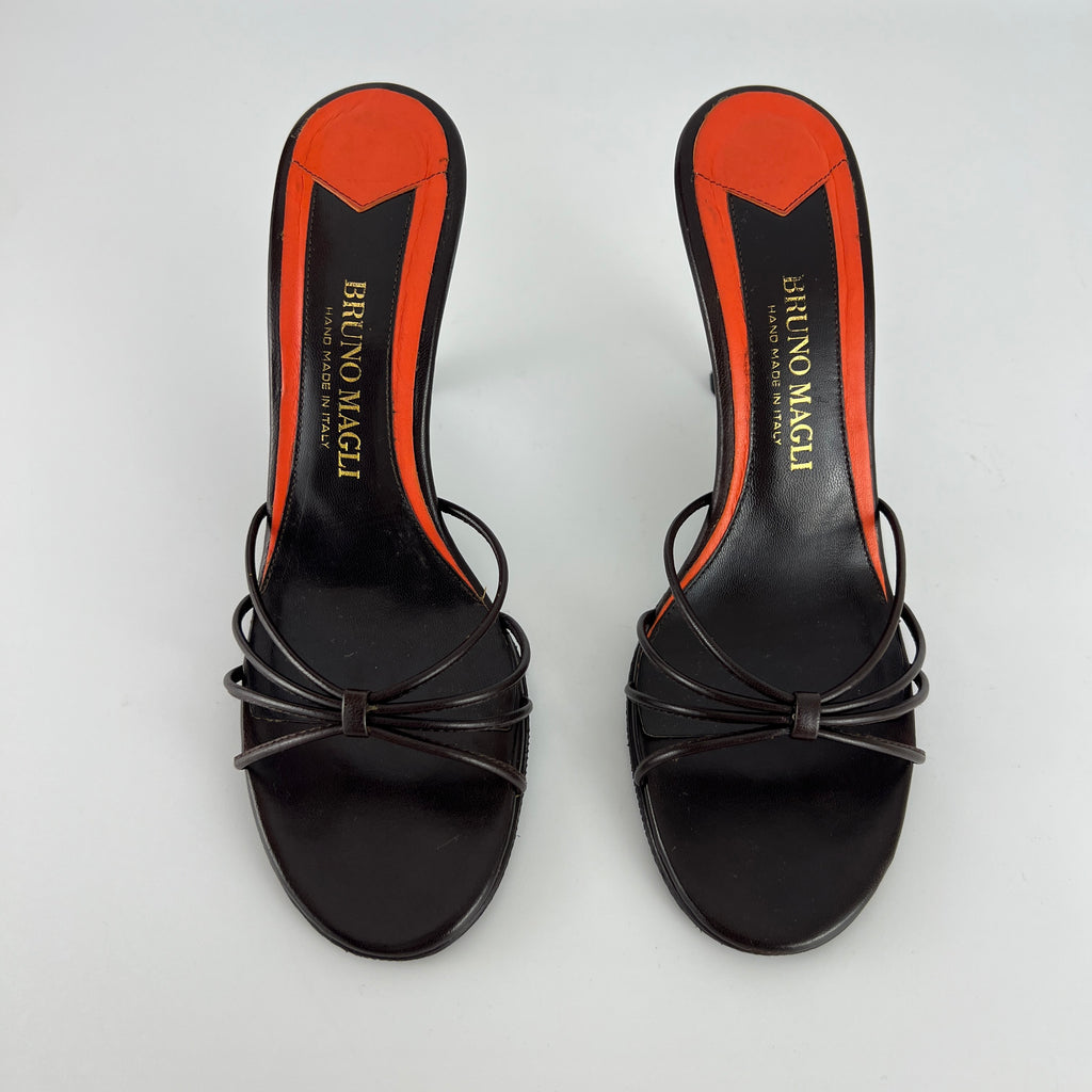 Bruno Magli | Brown Nappa Leather Strappy Sandal Stiletto Mules (36)