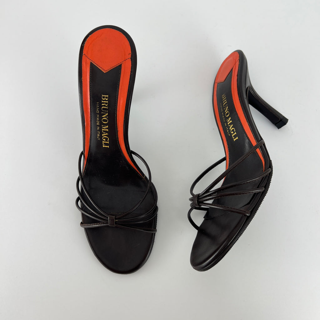 Bruno Magli | Brown Nappa Leather Strappy Sandal Stiletto Mules (36)