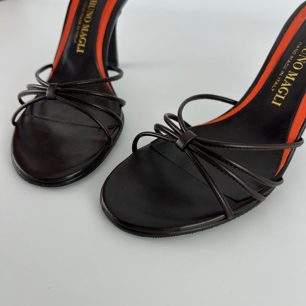 Bruno Magli | Brown Nappa Leather Strappy Sandal Stiletto Mules (36)