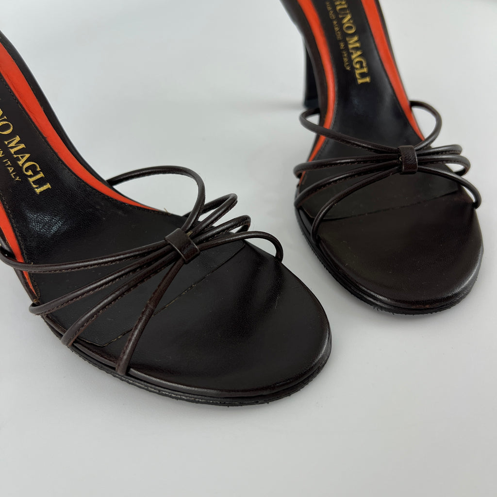 Bruno Magli | Brown Nappa Leather Strappy Sandal Stiletto Mules (36)