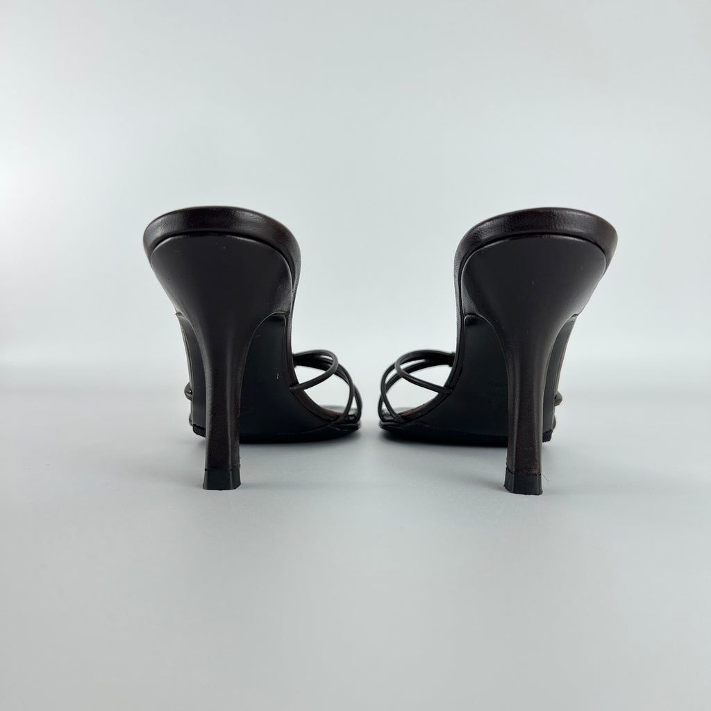 Bruno Magli | Brown Nappa Leather Strappy Sandal Stiletto Mules (36)