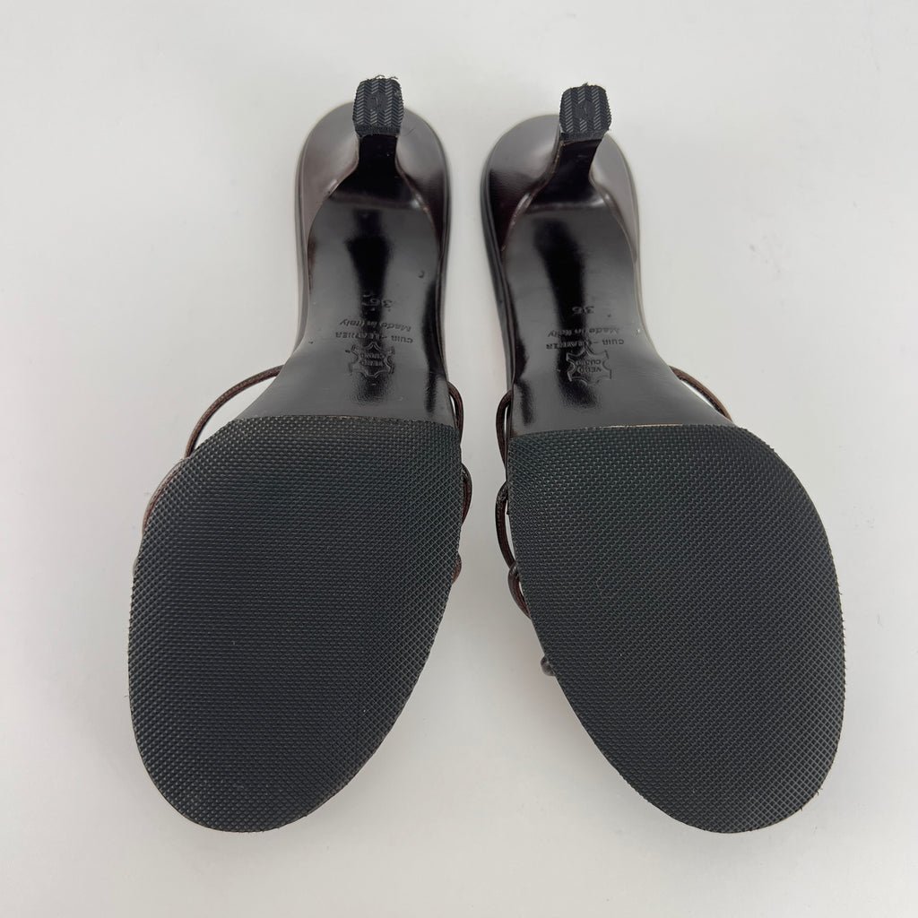Bruno Magli | Brown Nappa Leather Strappy Sandal Stiletto Mules (36)