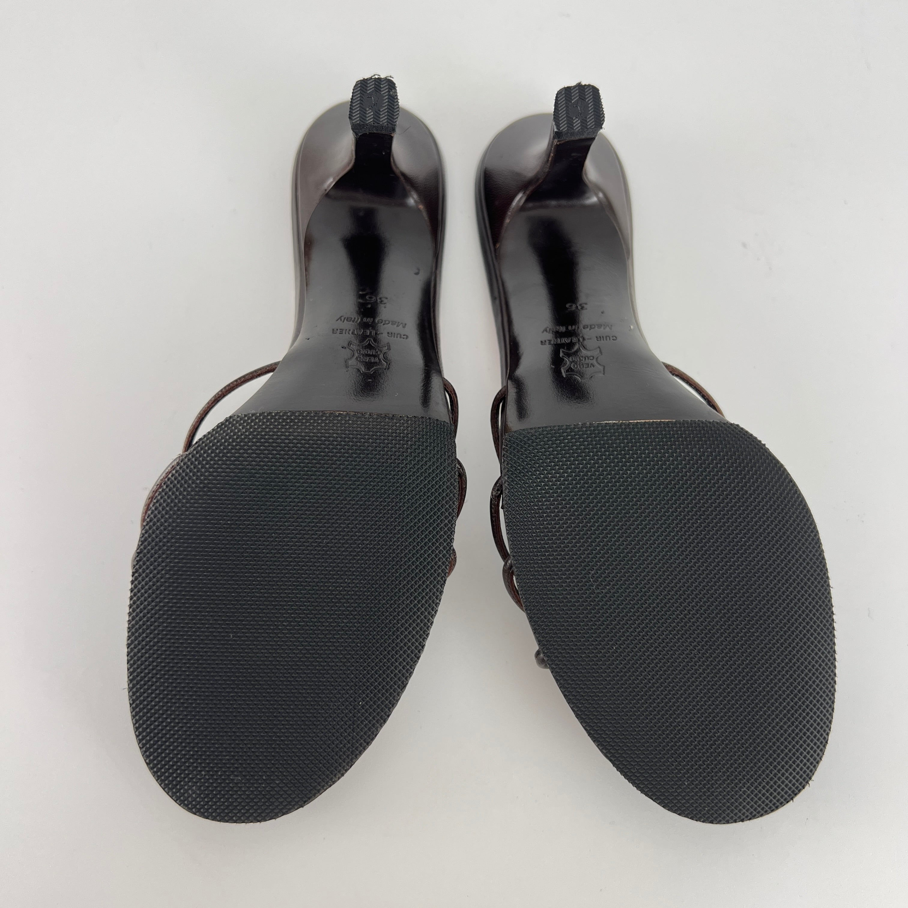 Bruno Magli | Brown Nappa Leather Strappy Sandal Stiletto Mules (36)