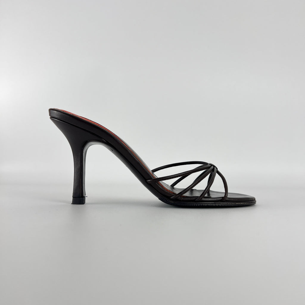 Bruno Magli | Brown Nappa Leather Strappy Sandal Stiletto Mules (36)