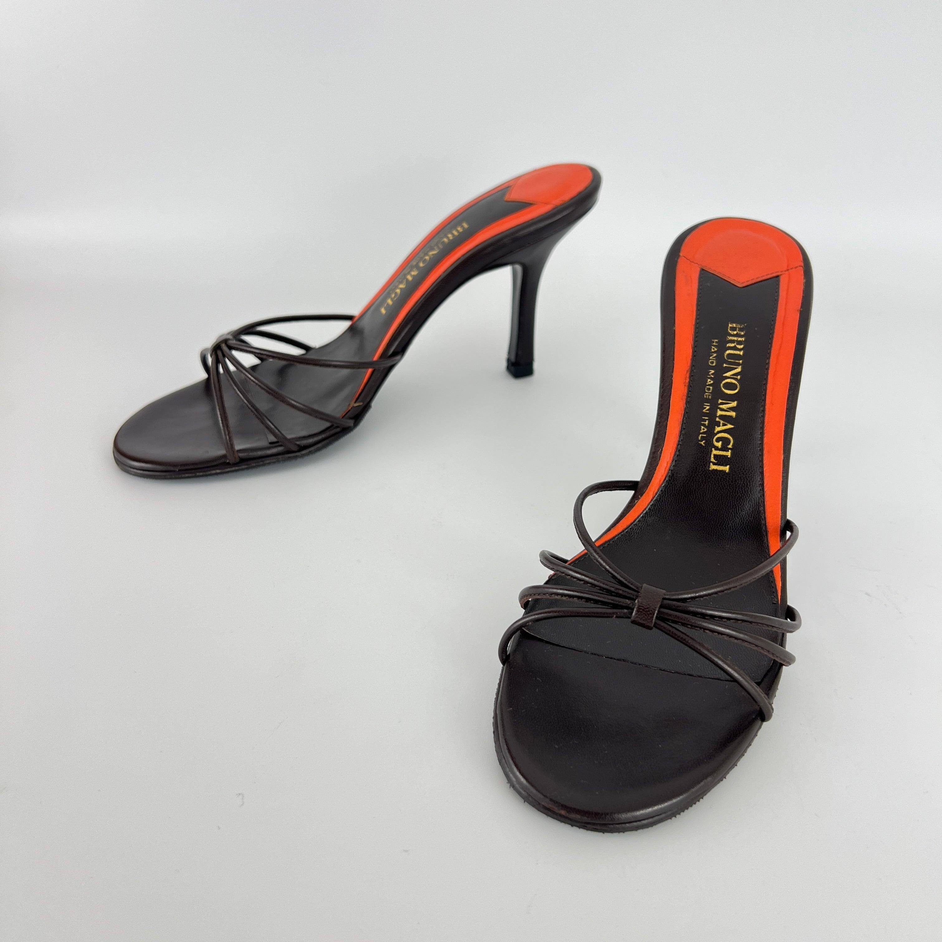 Bruno Magli | Brown Nappa Leather Strappy Sandal Stiletto Mules (36)