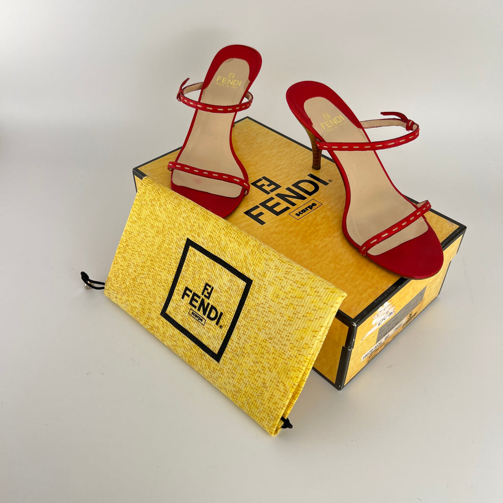 Fendi | Vintage Selleria Red Leather Two Strap Slide Mules (36)