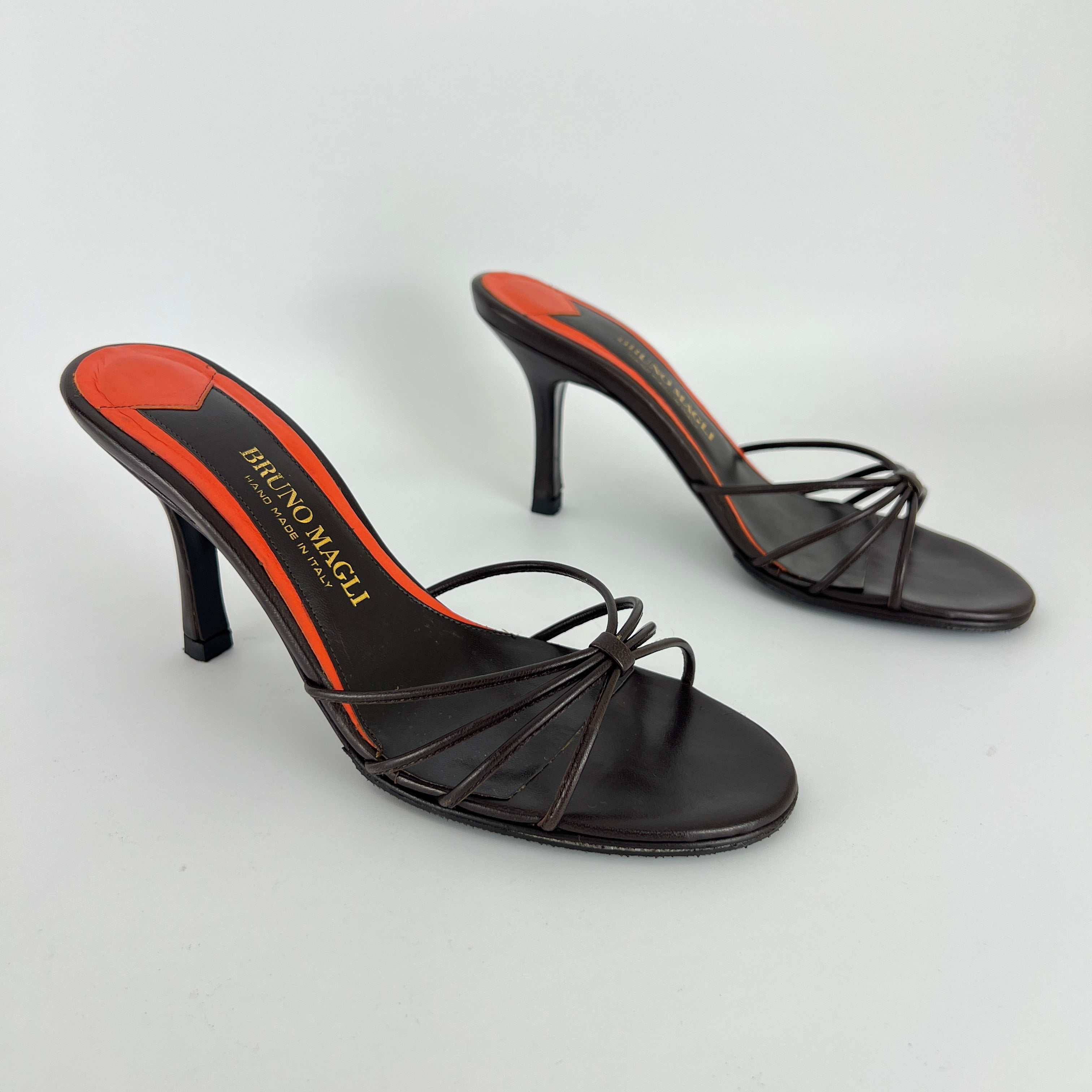 Bruno Magli | Brown Nappa Leather Strappy Sandal Stiletto Mules (36)