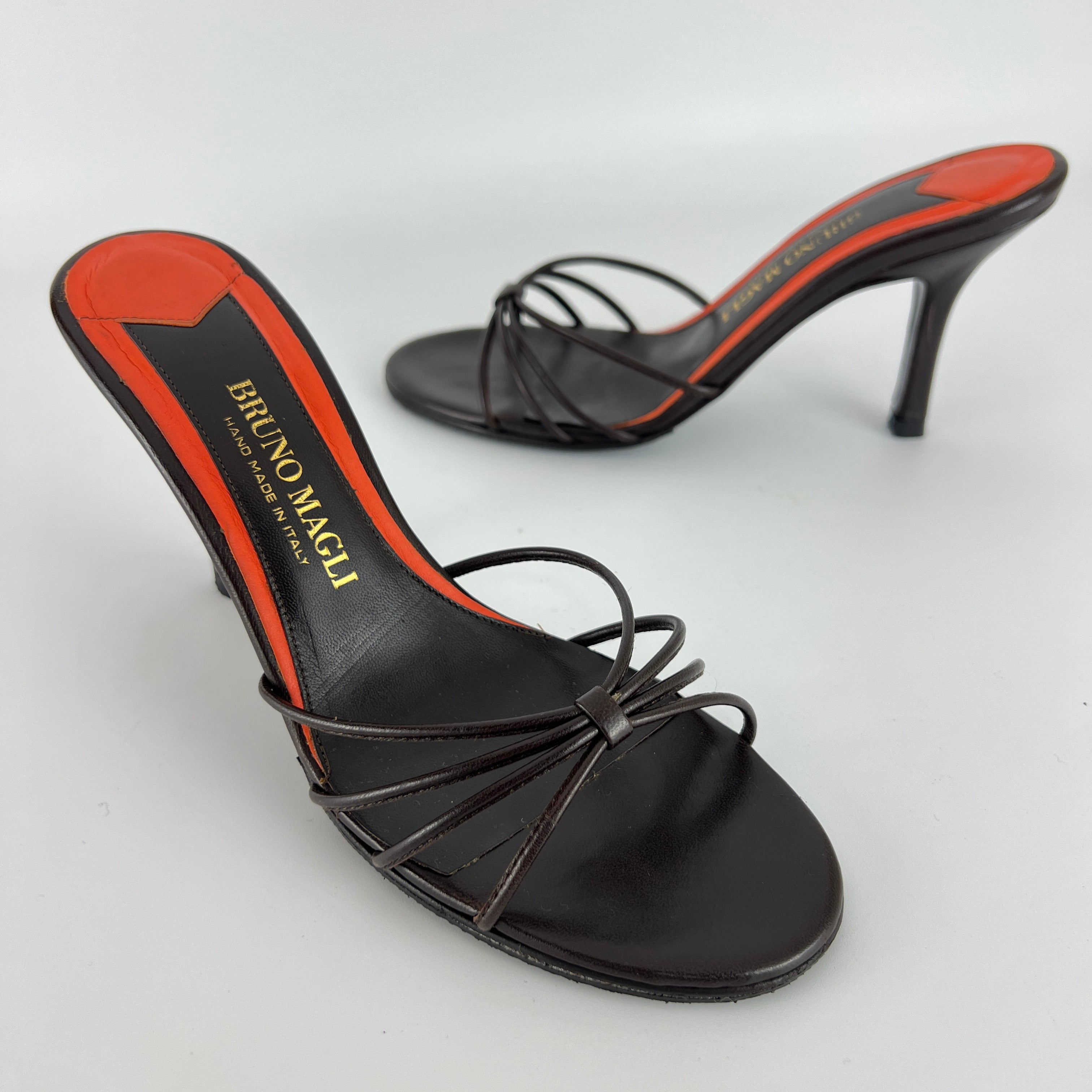 Bruno Magli | Brown Nappa Leather Strappy Sandal Stiletto Mules (36)