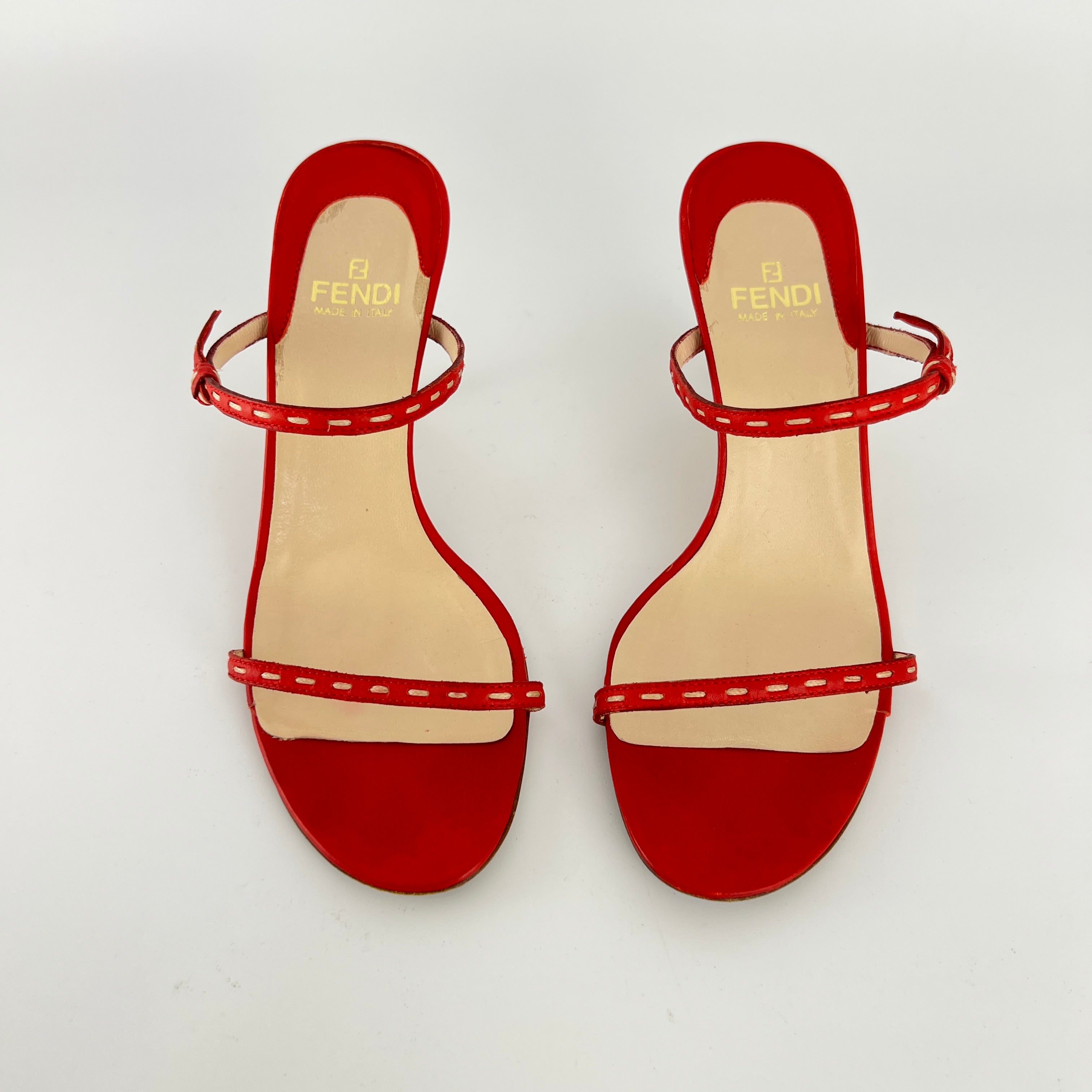 Fendi | Vintage Selleria Red Leather Two Strap Slide Mules (36)