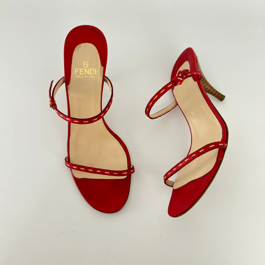 Fendi | Vintage Selleria Red Leather Two Strap Slide Mules (36)