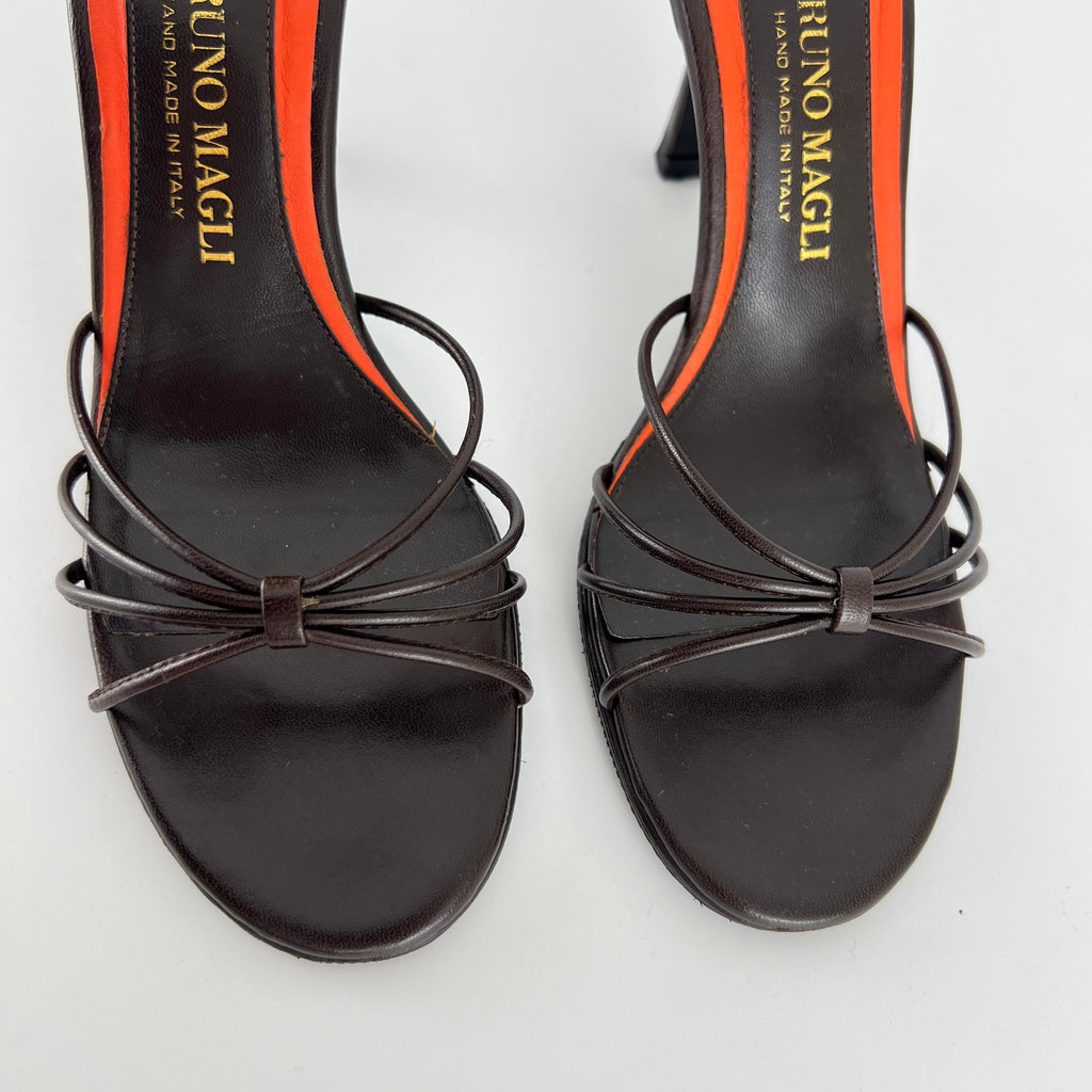 Bruno Magli | Brown Nappa Leather Strappy Sandal Stiletto Mules (36)