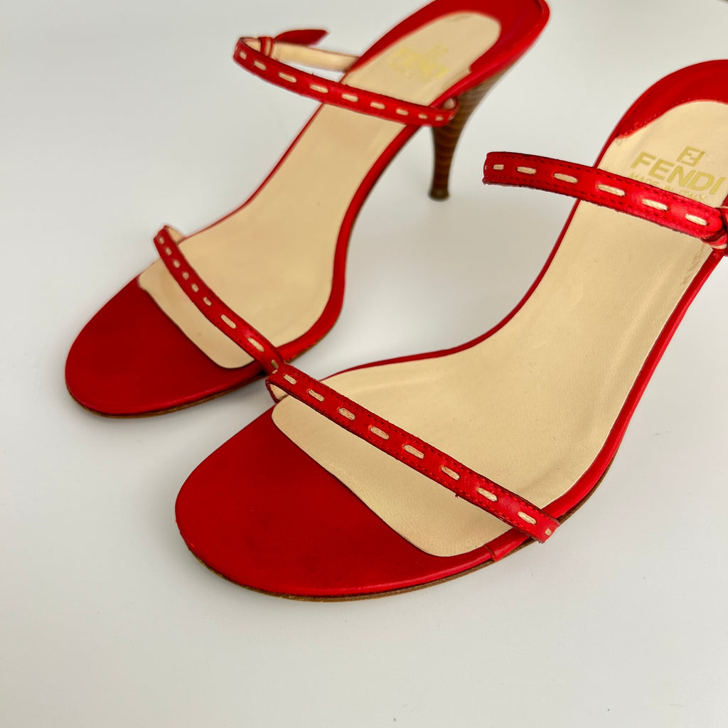 Fendi | Vintage Selleria Red Leather Two Strap Slide Mules (36)