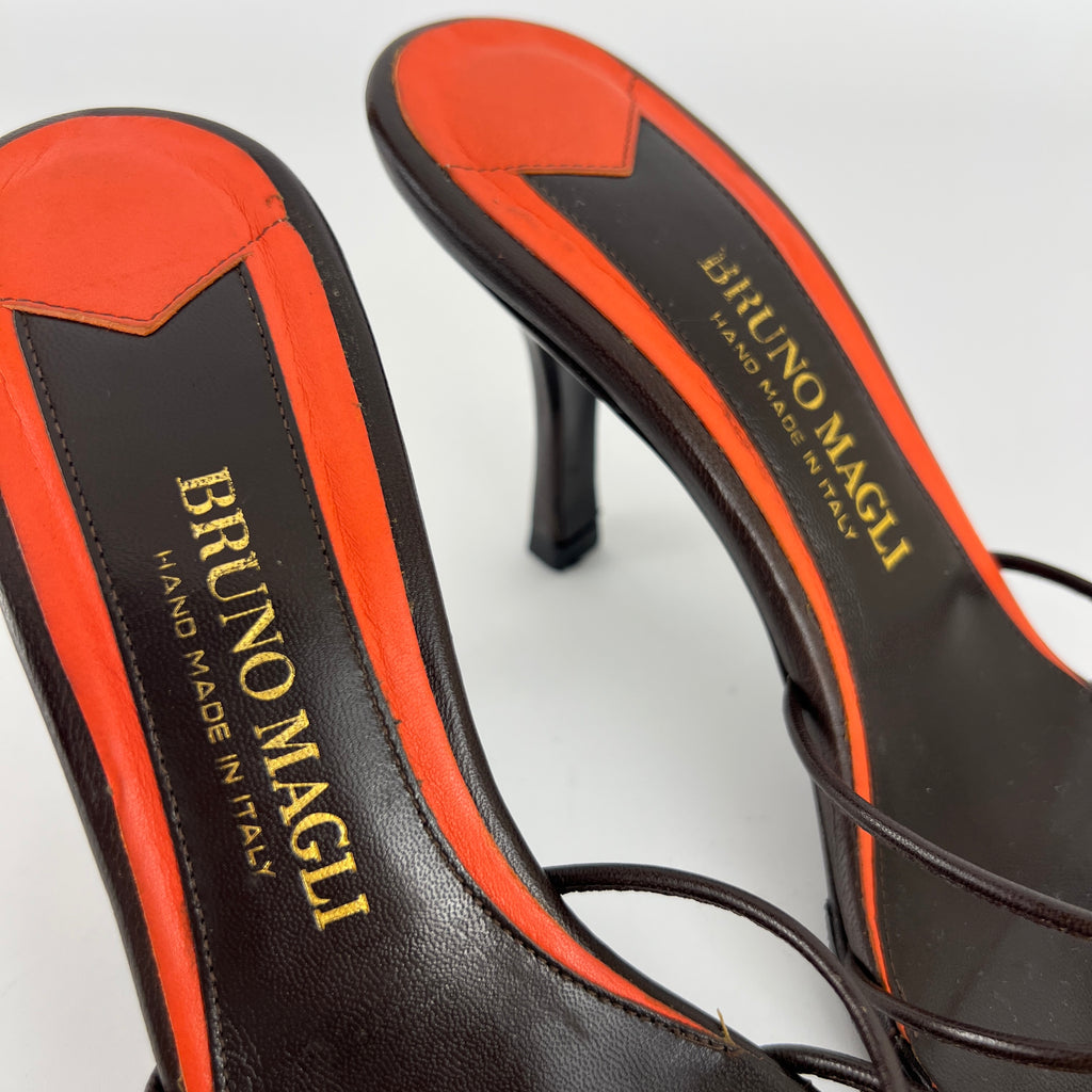 Bruno Magli | Brown Nappa Leather Strappy Sandal Stiletto Mules (36)