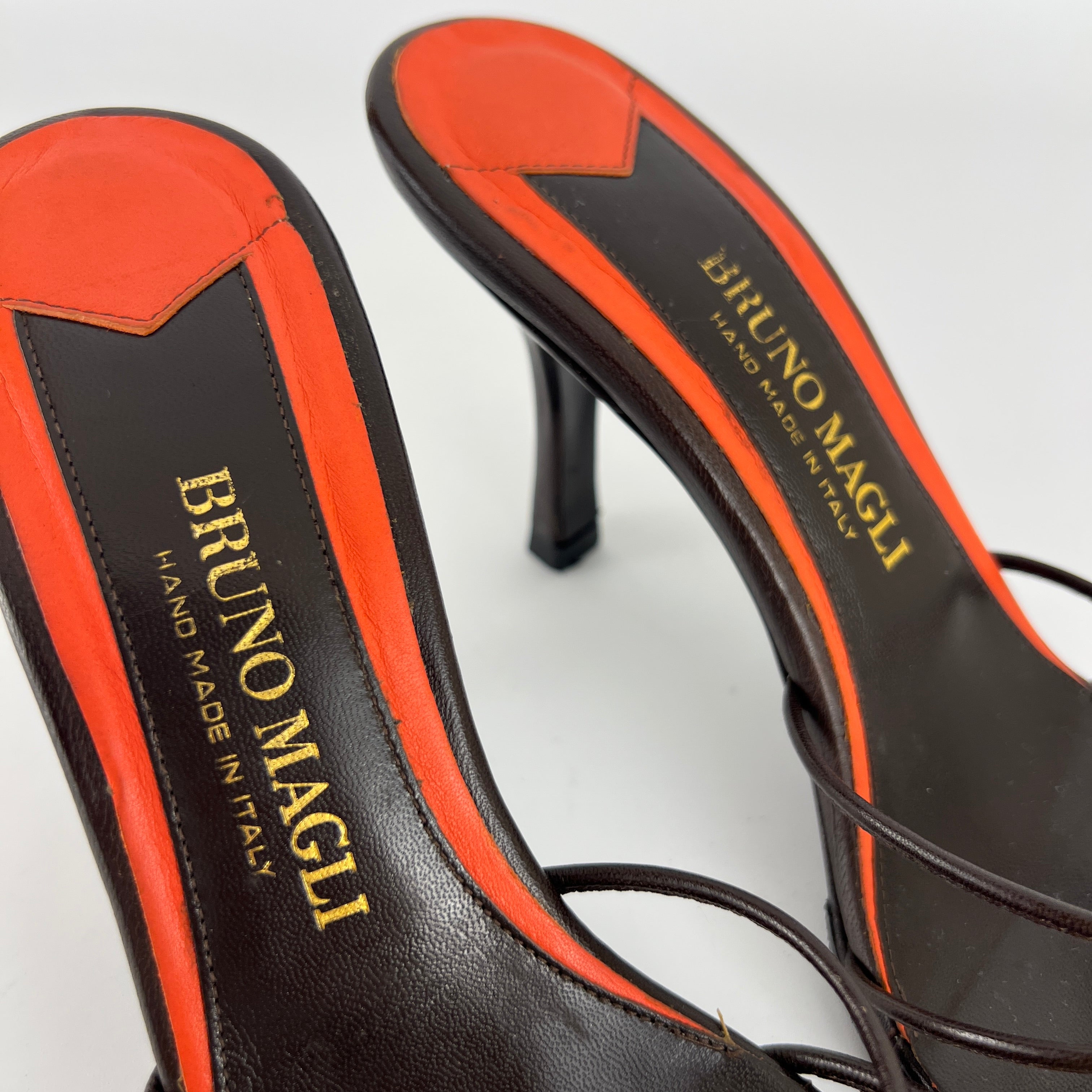 Bruno Magli | Brown Nappa Leather Strappy Sandal Stiletto Mules (36)