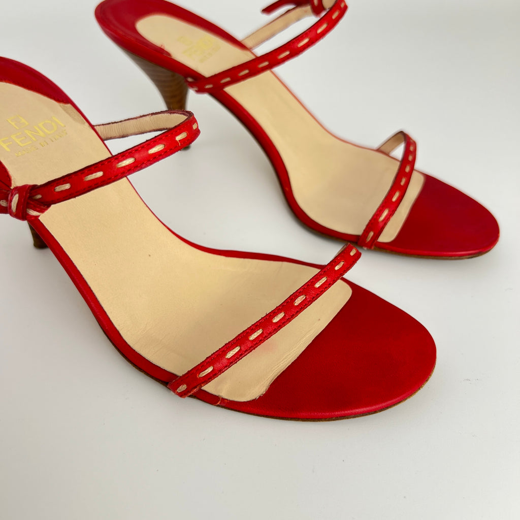Fendi | Vintage Selleria Red Leather Two Strap Slide Mules (36)