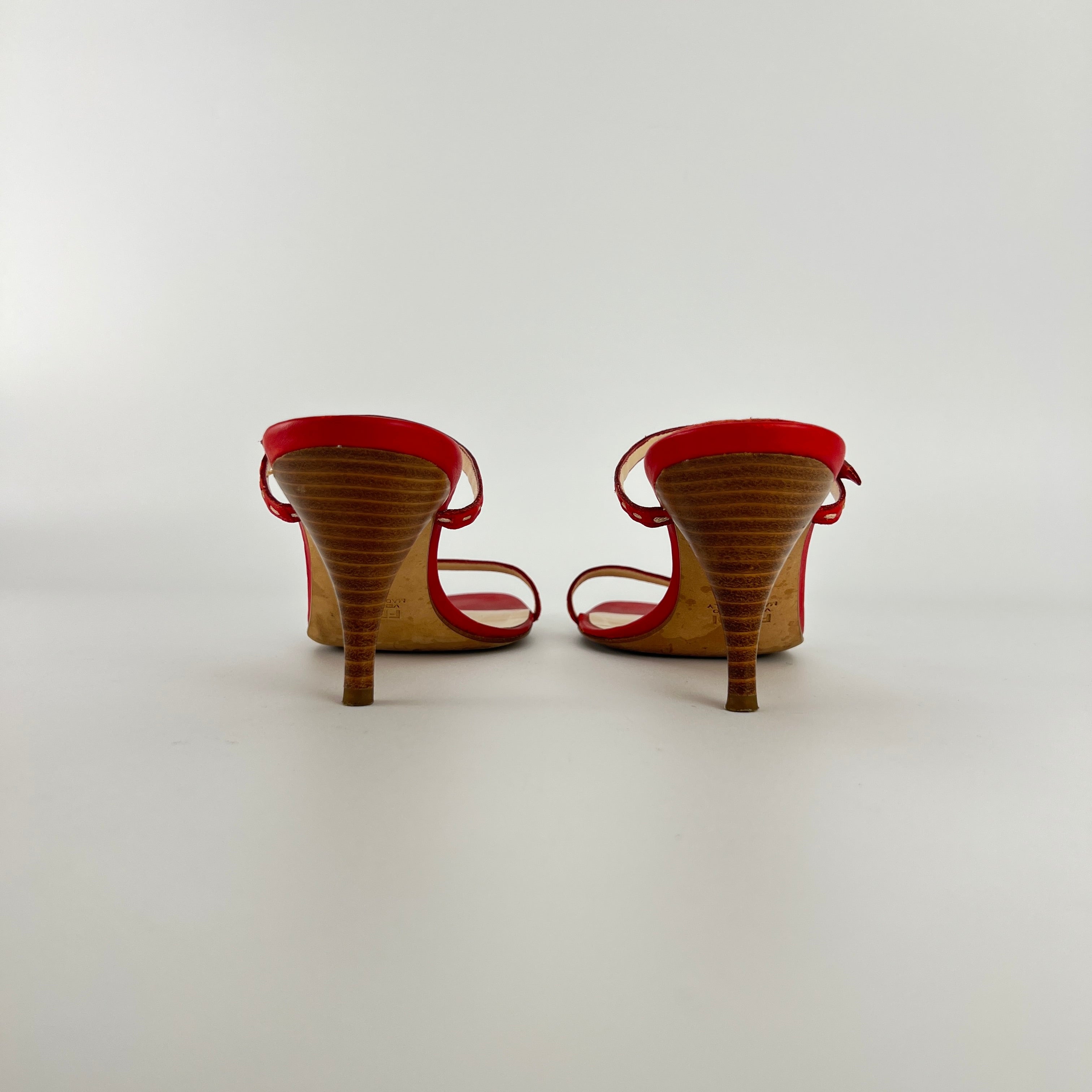 Fendi | Vintage Selleria Red Leather Two Strap Slide Mules (36)