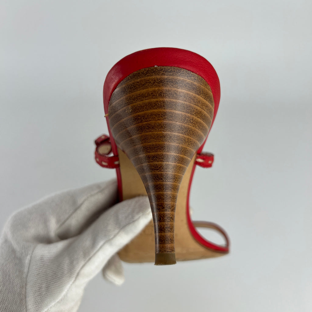 Fendi | Vintage Selleria Red Leather Two Strap Slide Mules (36)