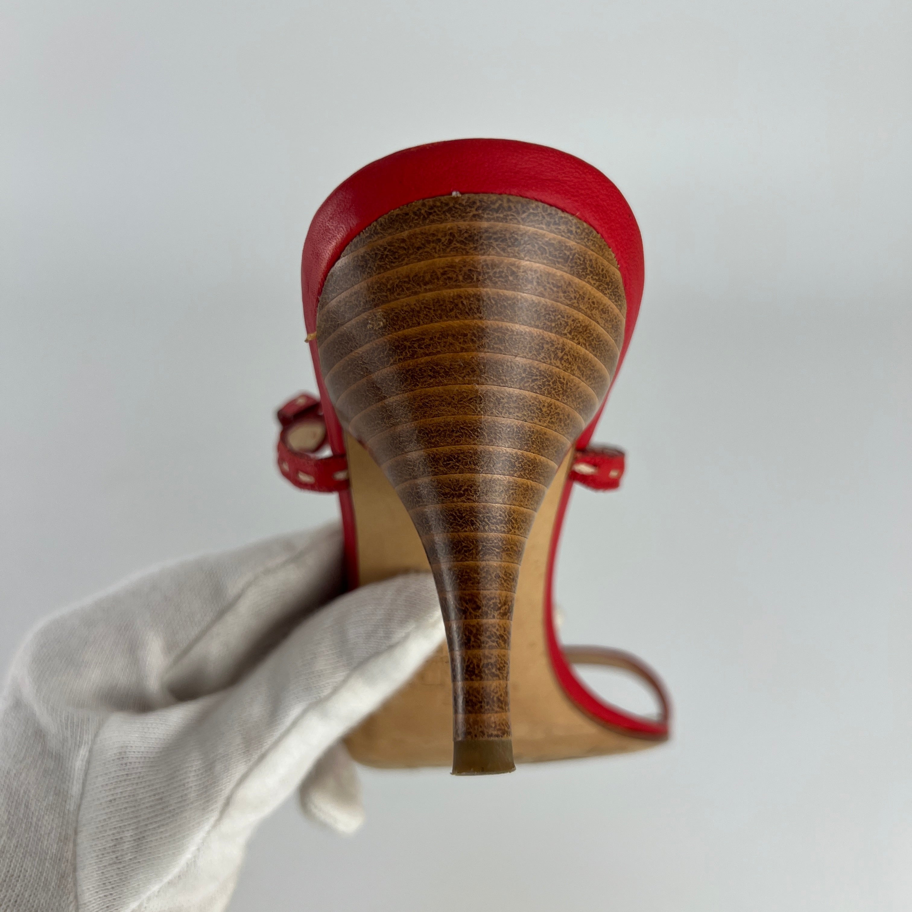 Fendi | Vintage Selleria Red Leather Two Strap Slide Mules (36)
