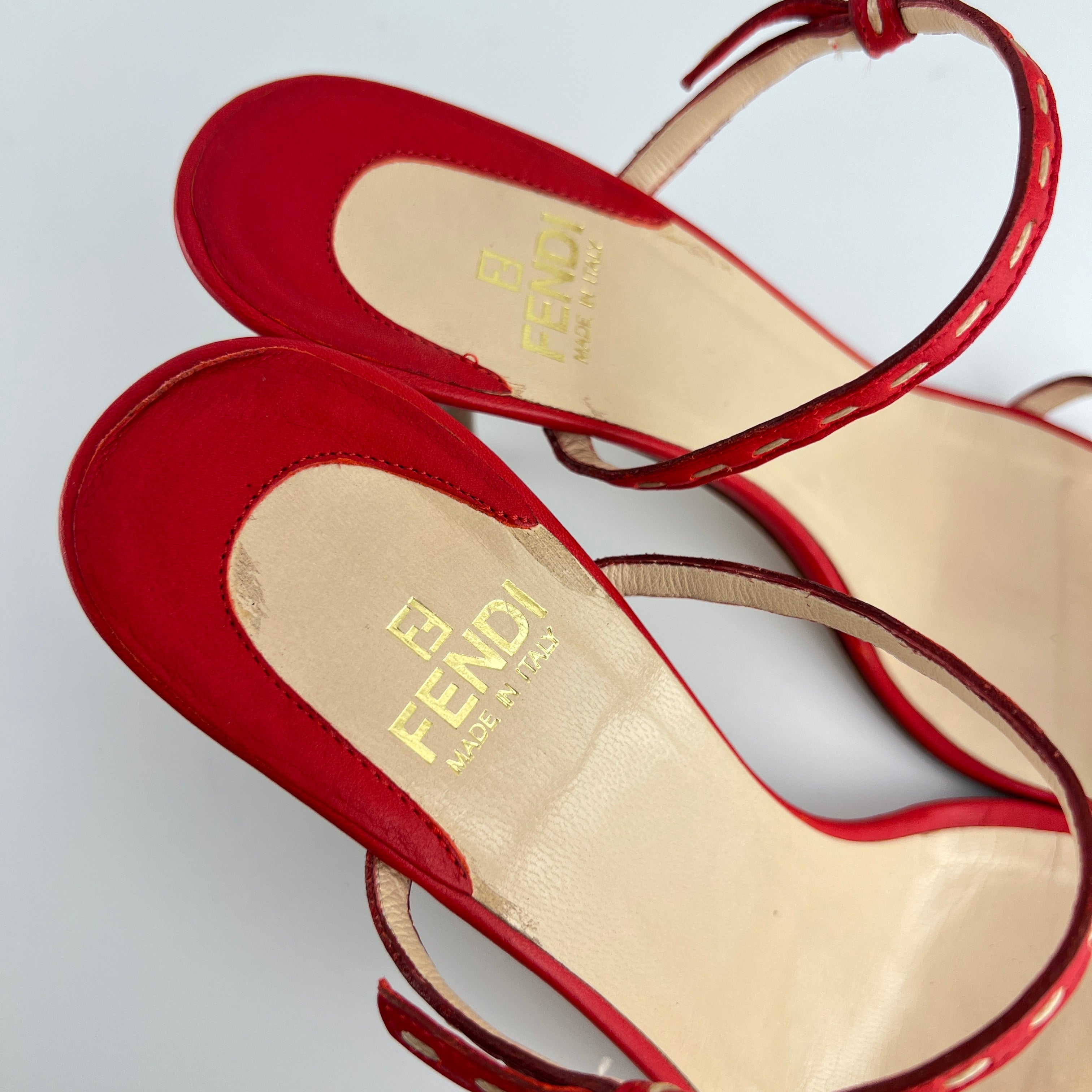 Fendi | Vintage Selleria Red Leather Two Strap Slide Mules (36)