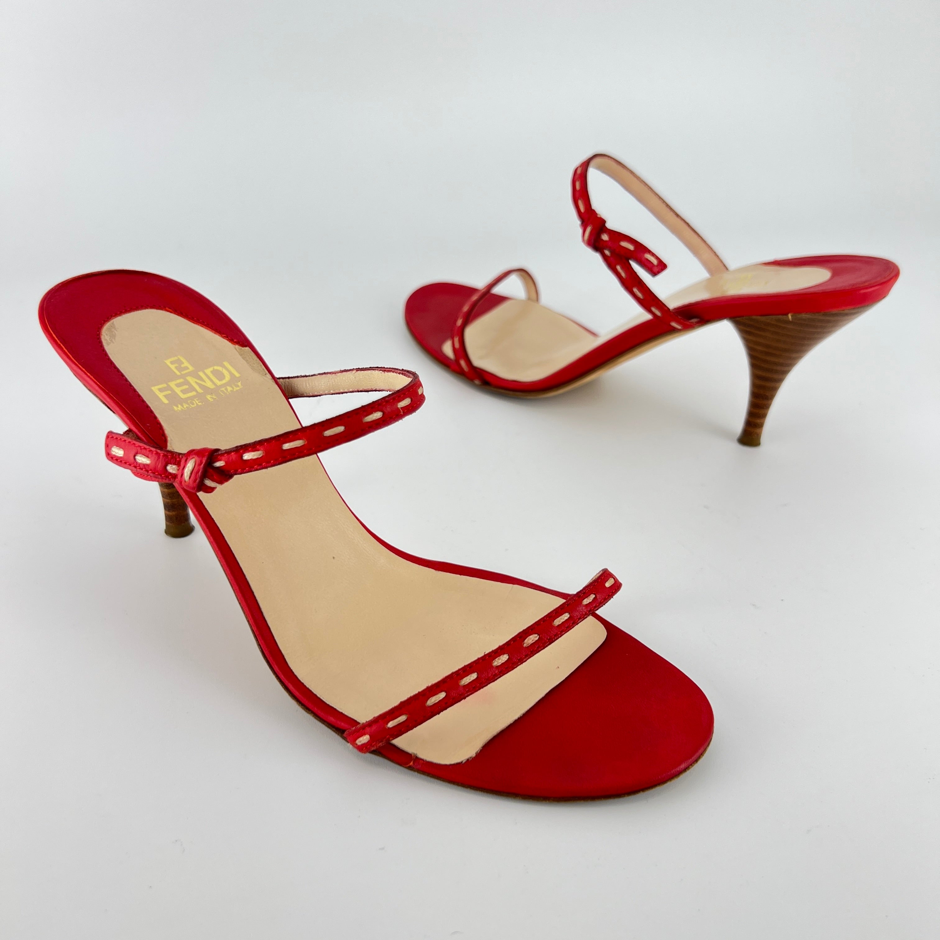 Fendi | Vintage Selleria Red Leather Two Strap Slide Mules (36)