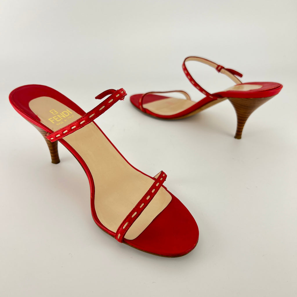 Fendi | Vintage Selleria Red Leather Two Strap Slide Mules (36)