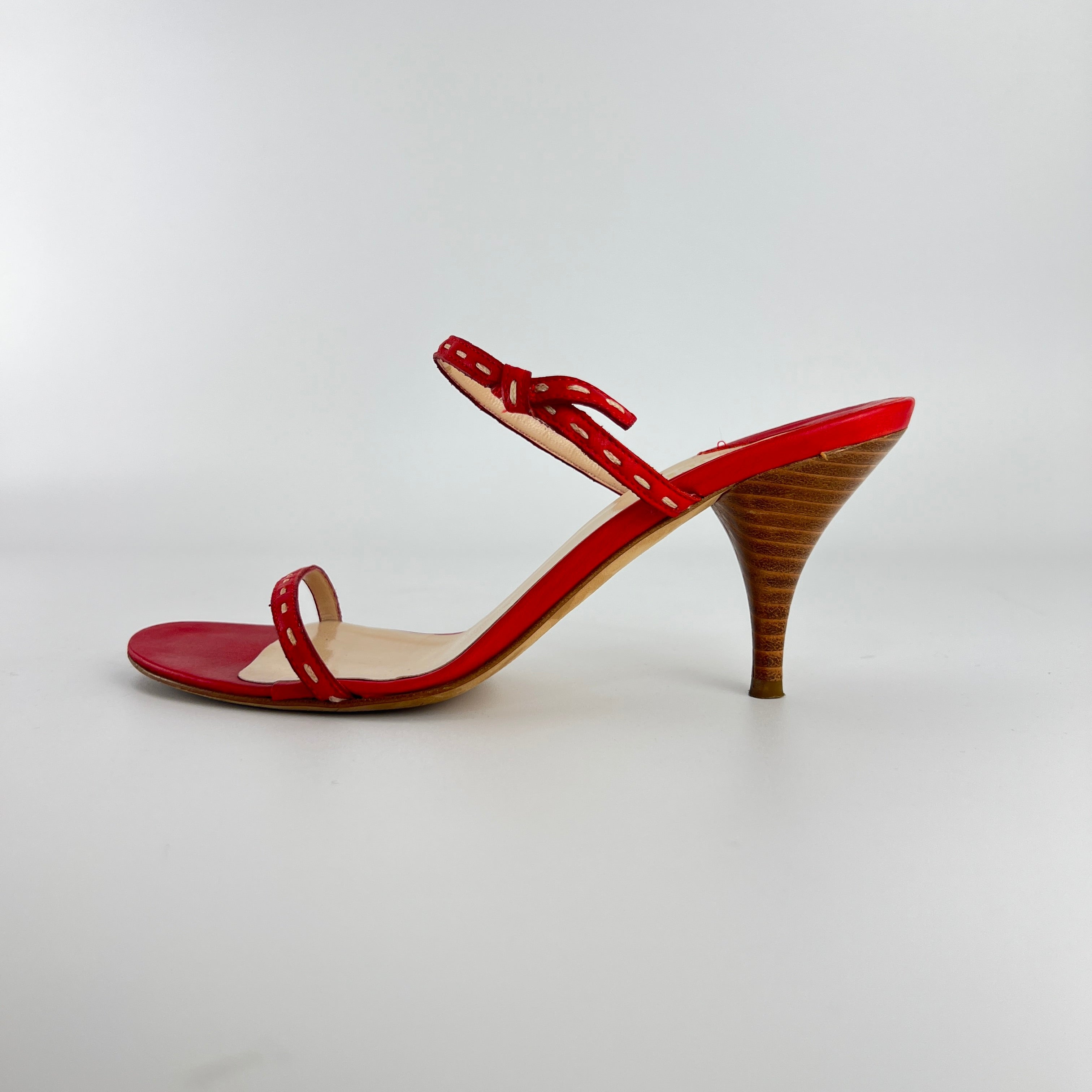 Fendi | Vintage Selleria Red Leather Two Strap Slide Mules (36)