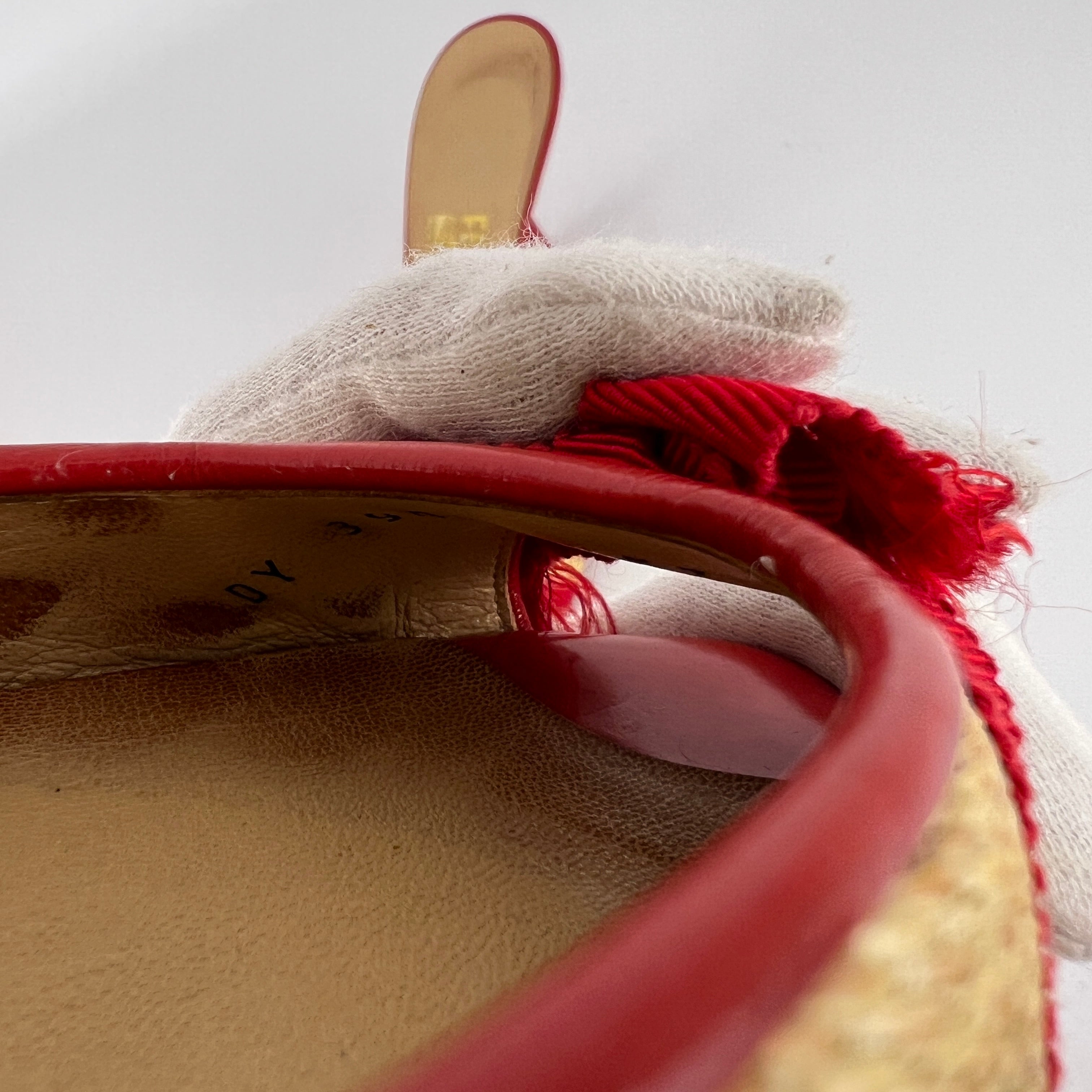 Ferragamo | Woven Raffia Red Bow Leather Trim Slide Mules (5.5 , 35.5)
