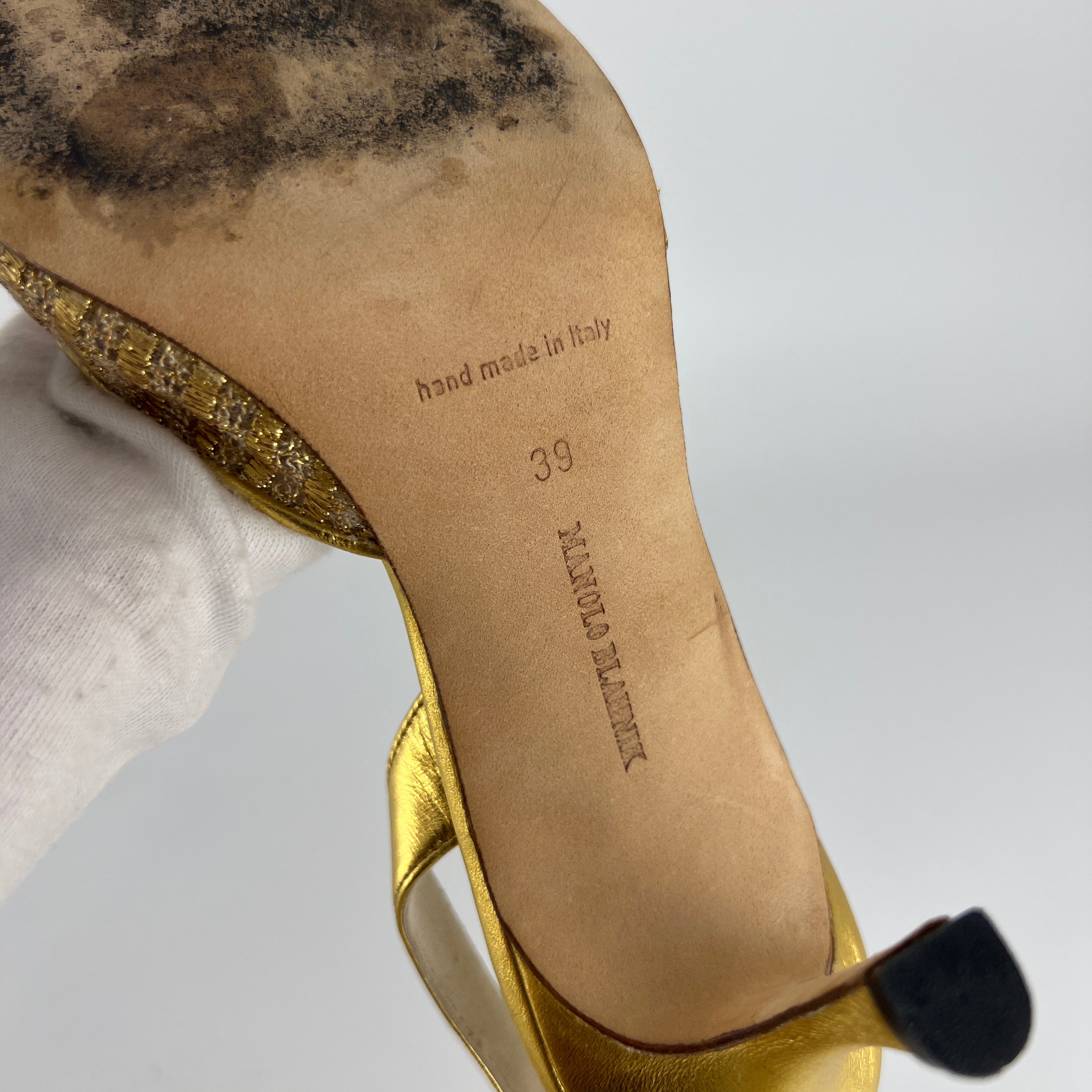 Manolo Blahnik | Vintage Metallic Gold Mesh Pointed Toe Slingback Heels (39)