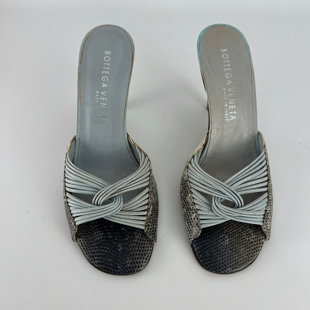 Bottega Veneta | Blue Exotic Leather Strappy Knot Twist Slide Mules (36)