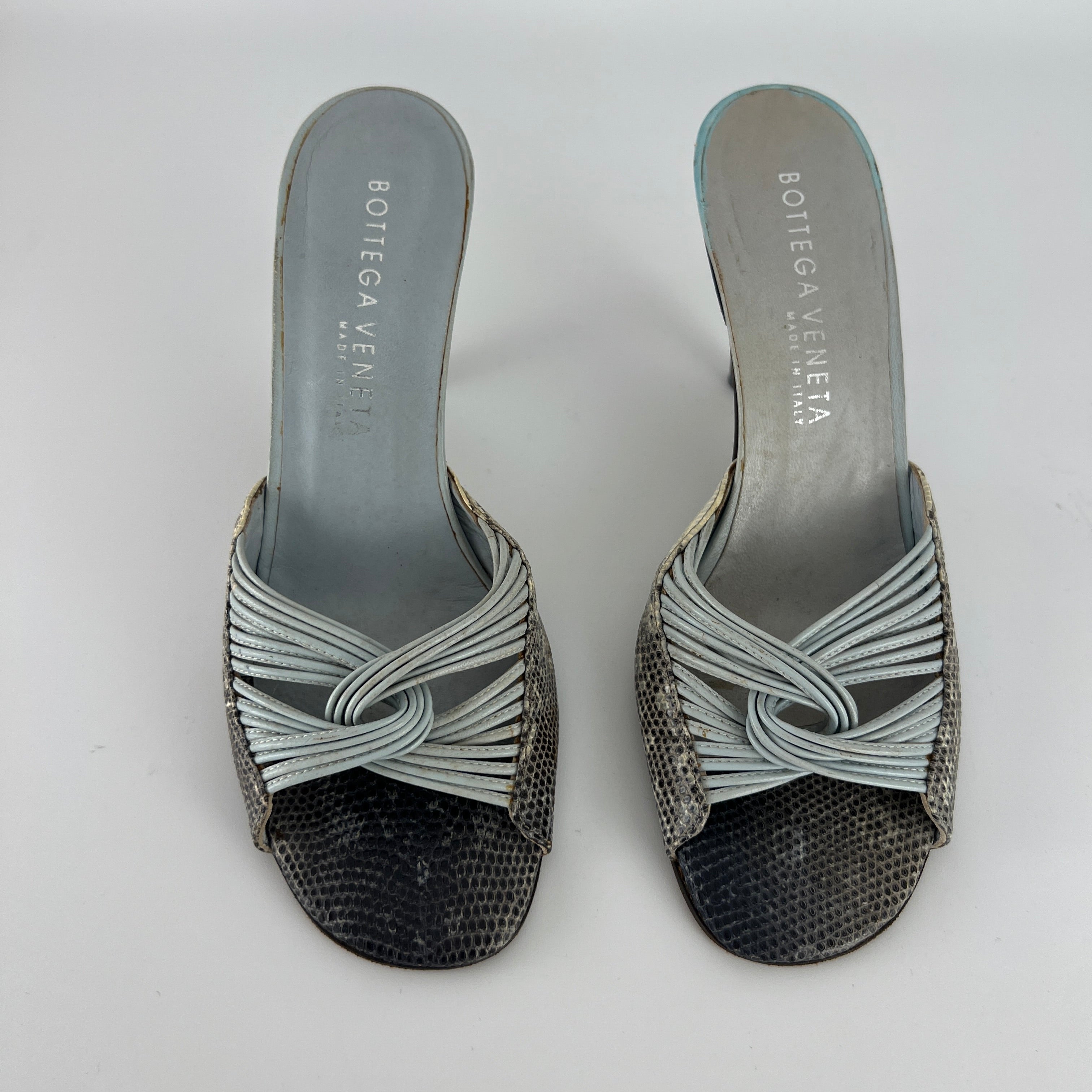 Bottega Veneta | Blue Exotic Leather Strappy Knot Twist Slide Mules (36)