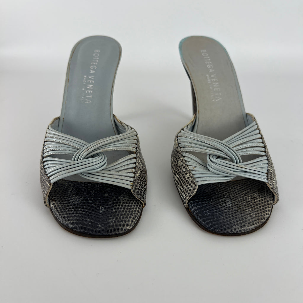 Bottega Veneta | Blue Exotic Leather Strappy Knot Twist Slide Mules (36)