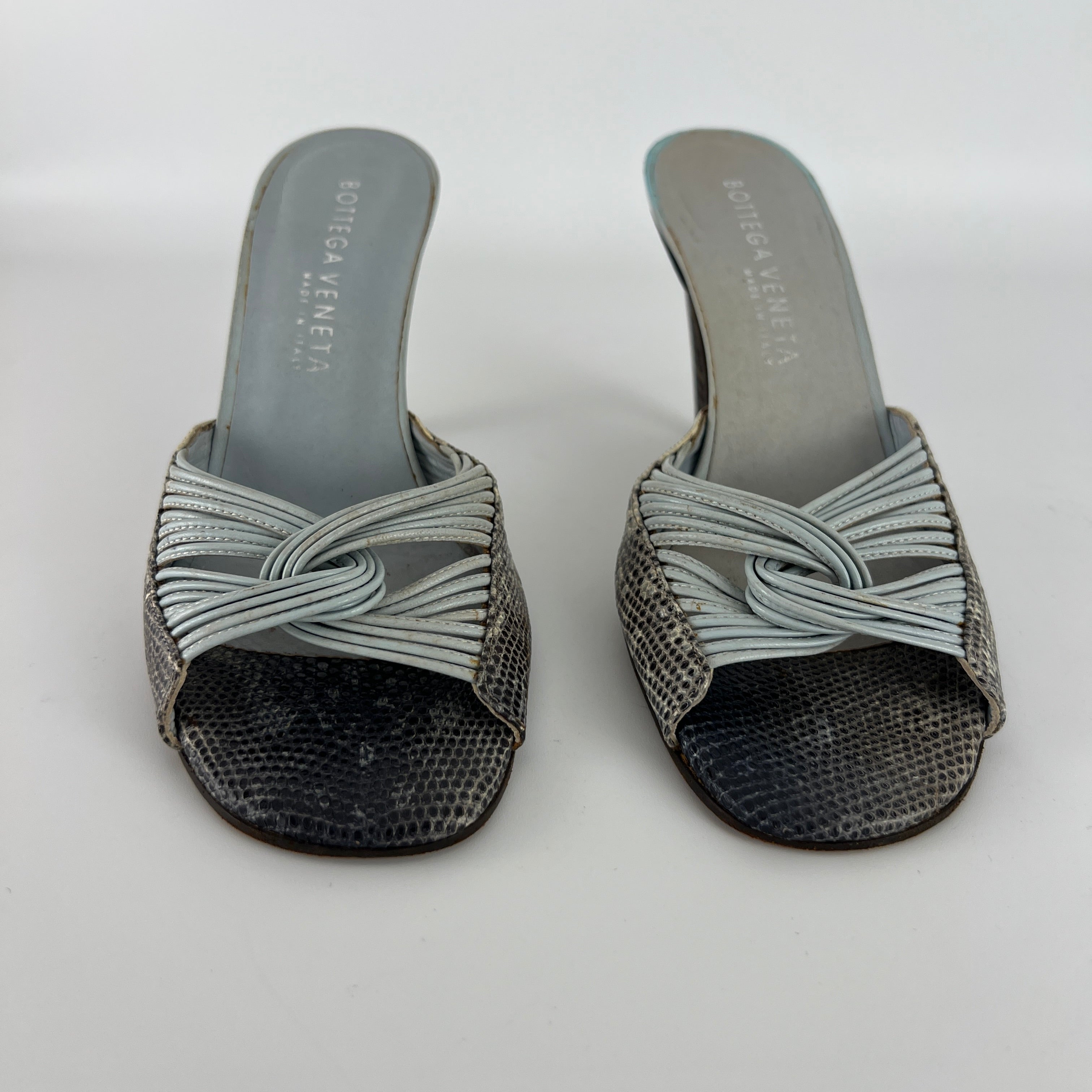 Bottega Veneta | Blue Exotic Leather Strappy Knot Twist Slide Mules (36)