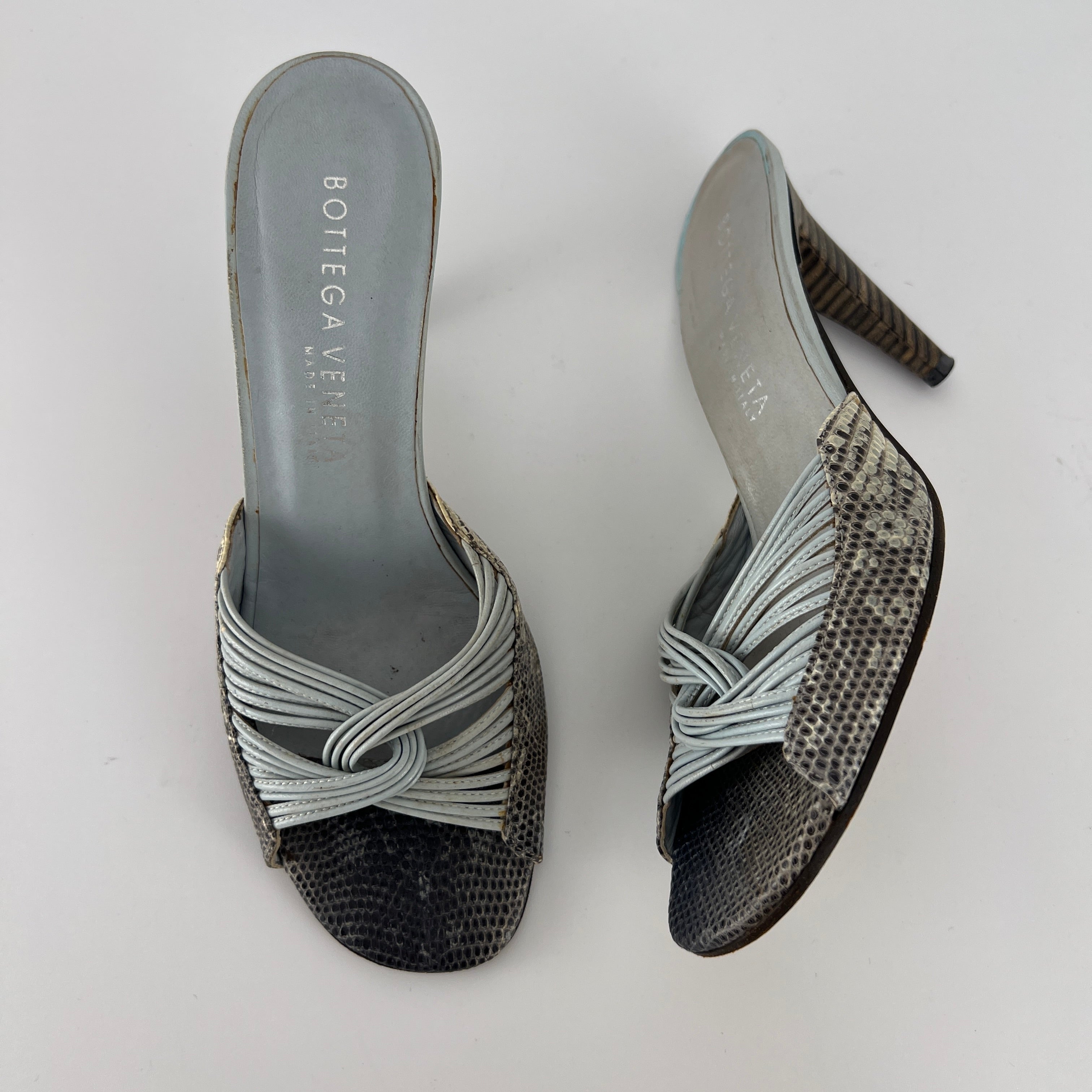 Bottega Veneta | Blue Exotic Leather Strappy Knot Twist Slide Mules (36)