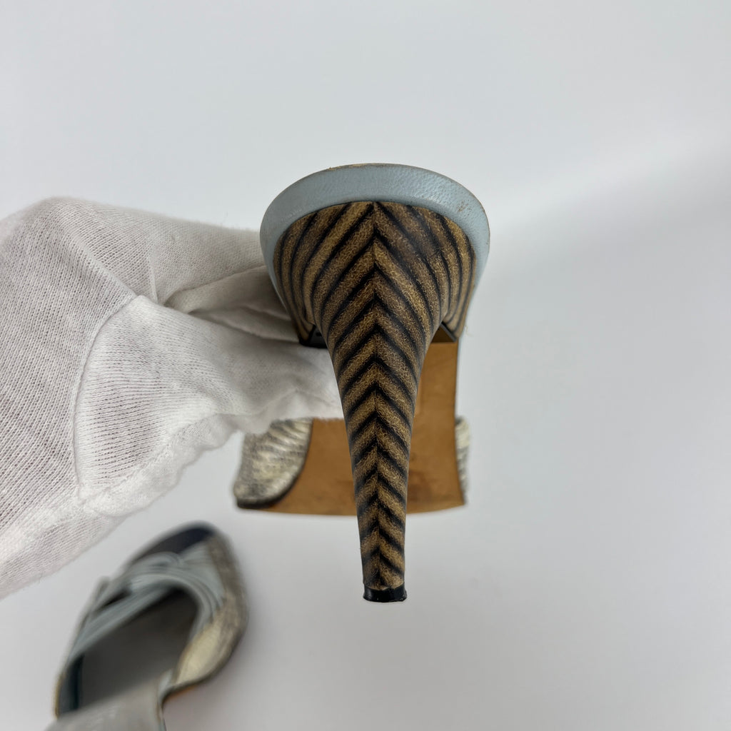 Bottega Veneta | Blue Exotic Leather Strappy Knot Twist Slide Mules (36)