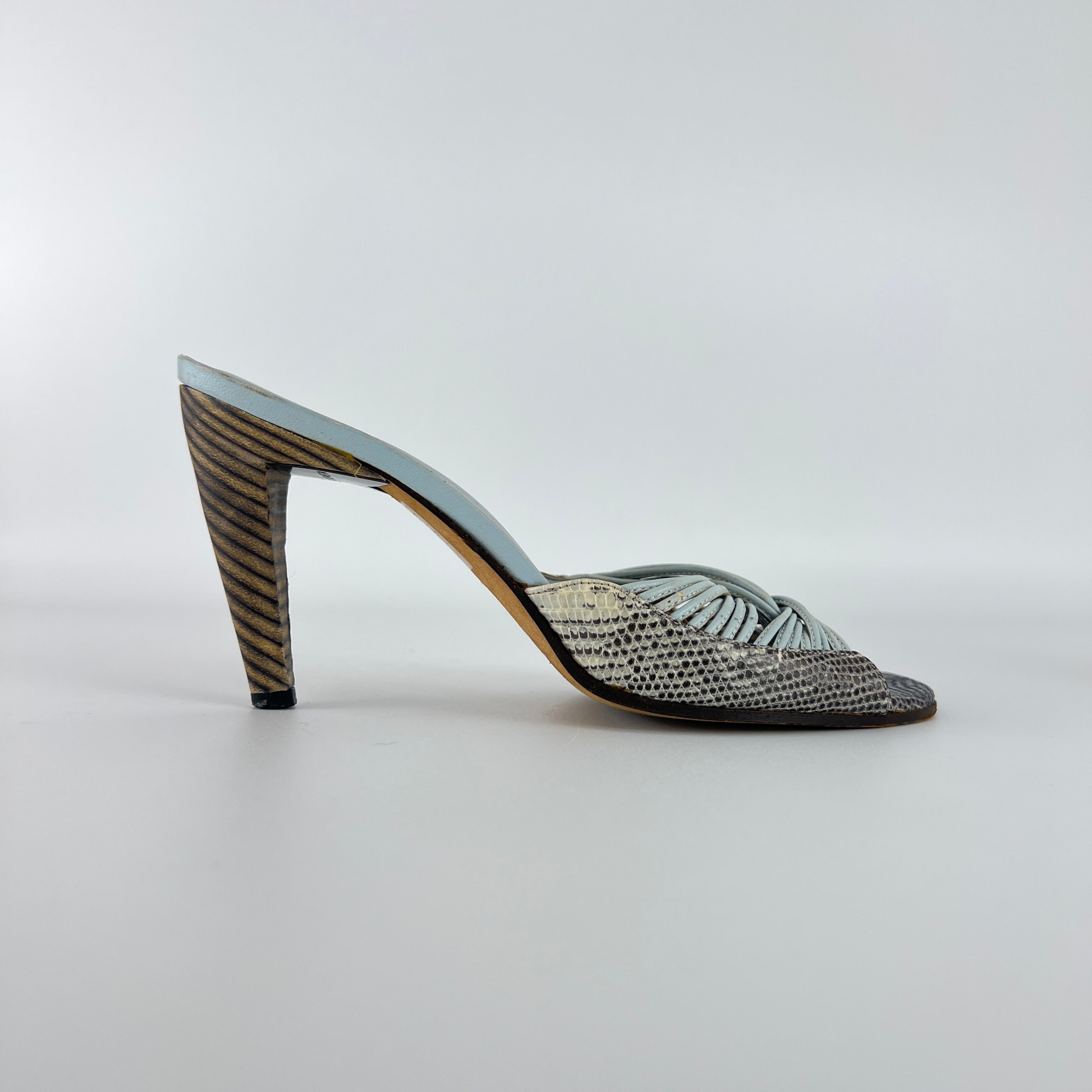 Bottega Veneta | Blue Exotic Leather Strappy Knot Twist Slide Mules (36)