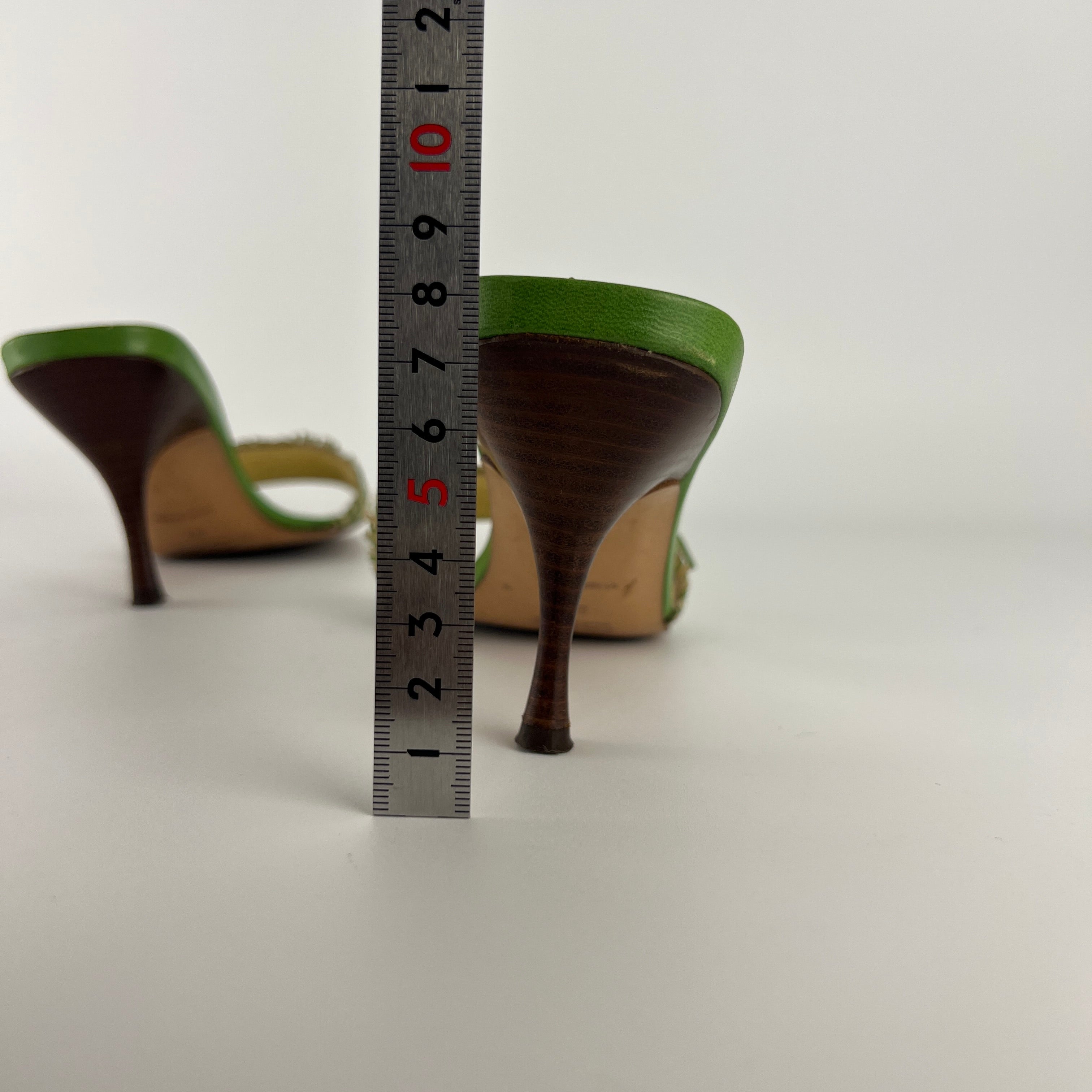 Prada | Vintage Green Cream Woven Leather Buckle Slide Mules (37)