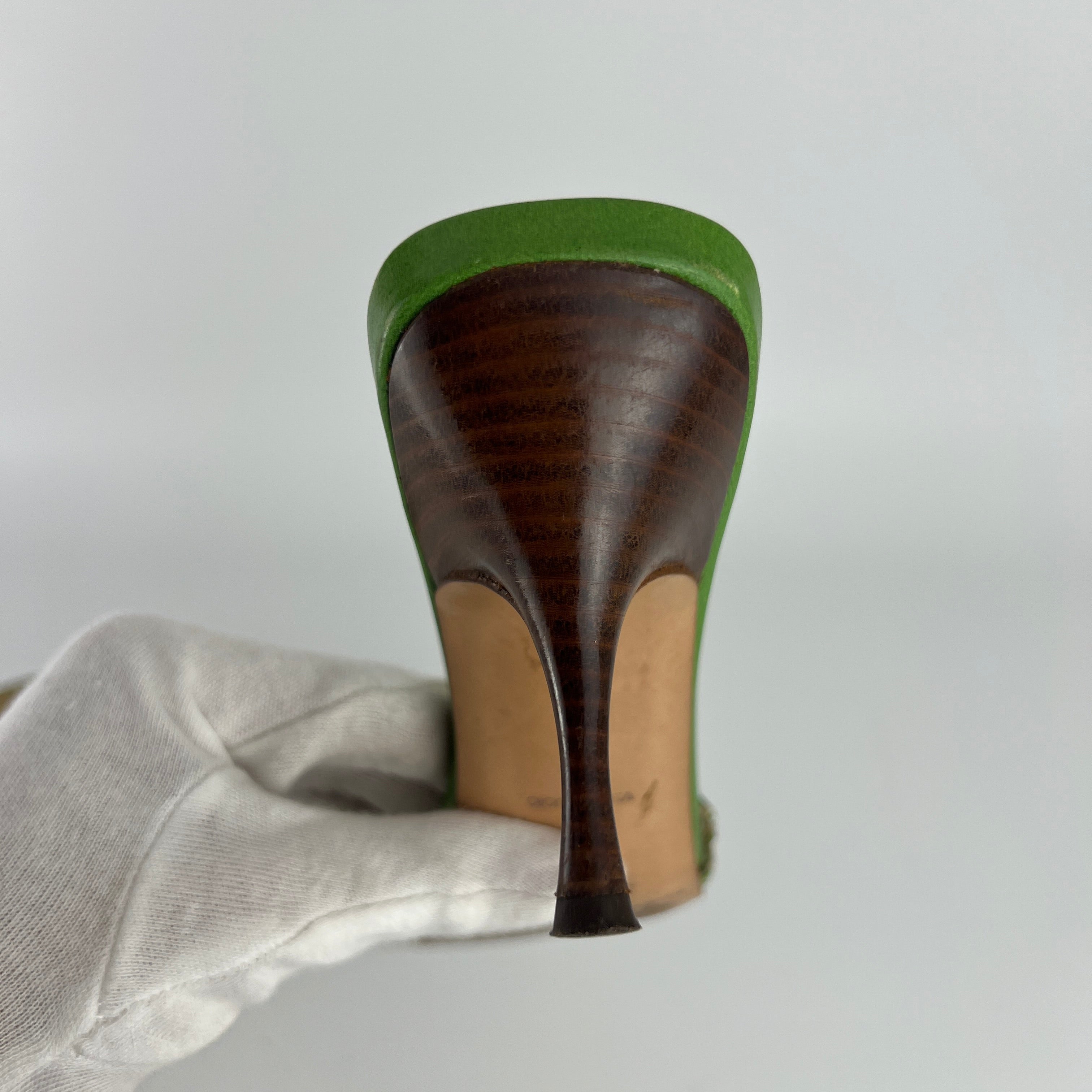 Prada | Vintage Green Cream Woven Leather Buckle Slide Mules (37)
