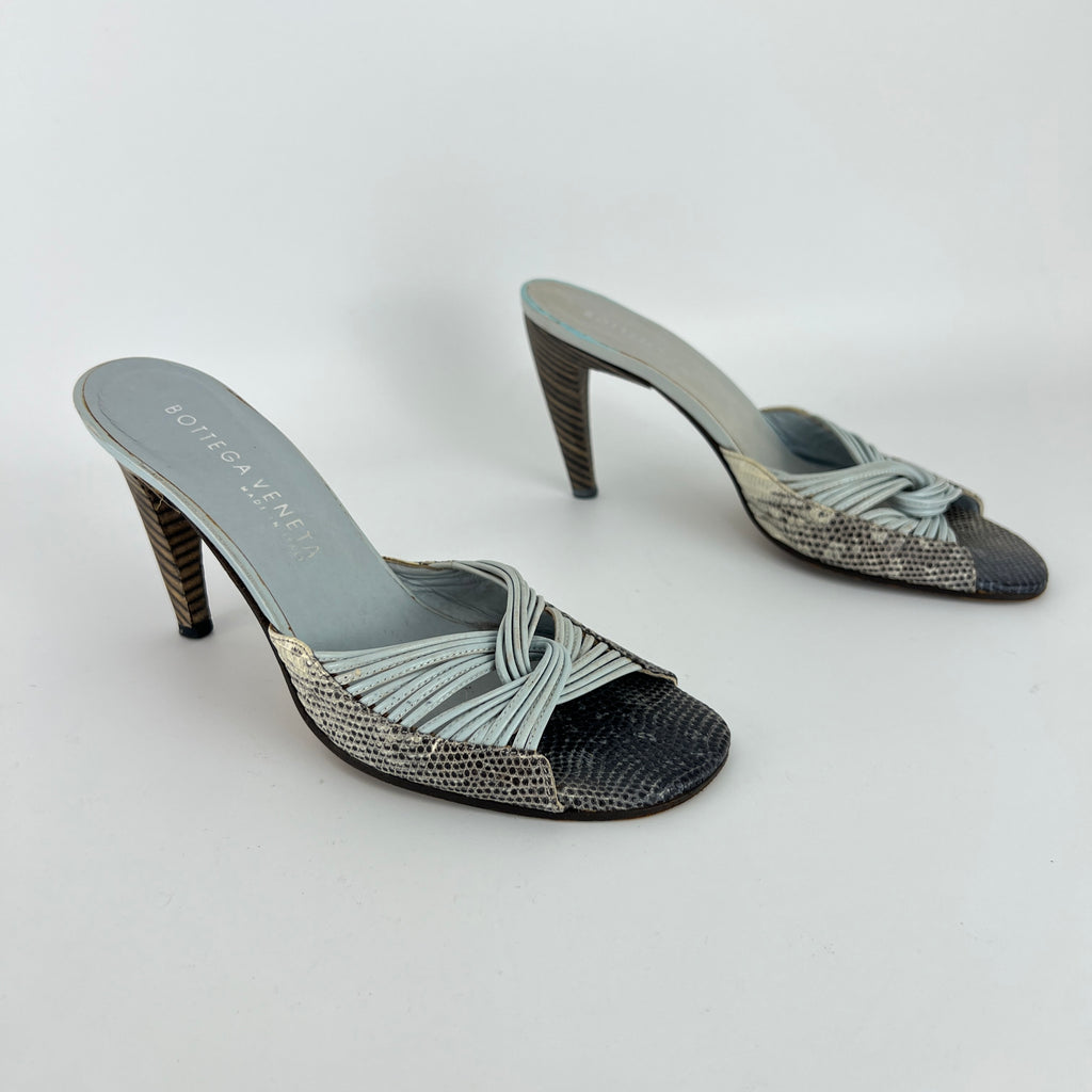 Bottega Veneta | Blue Exotic Leather Strappy Knot Twist Slide Mules (36)