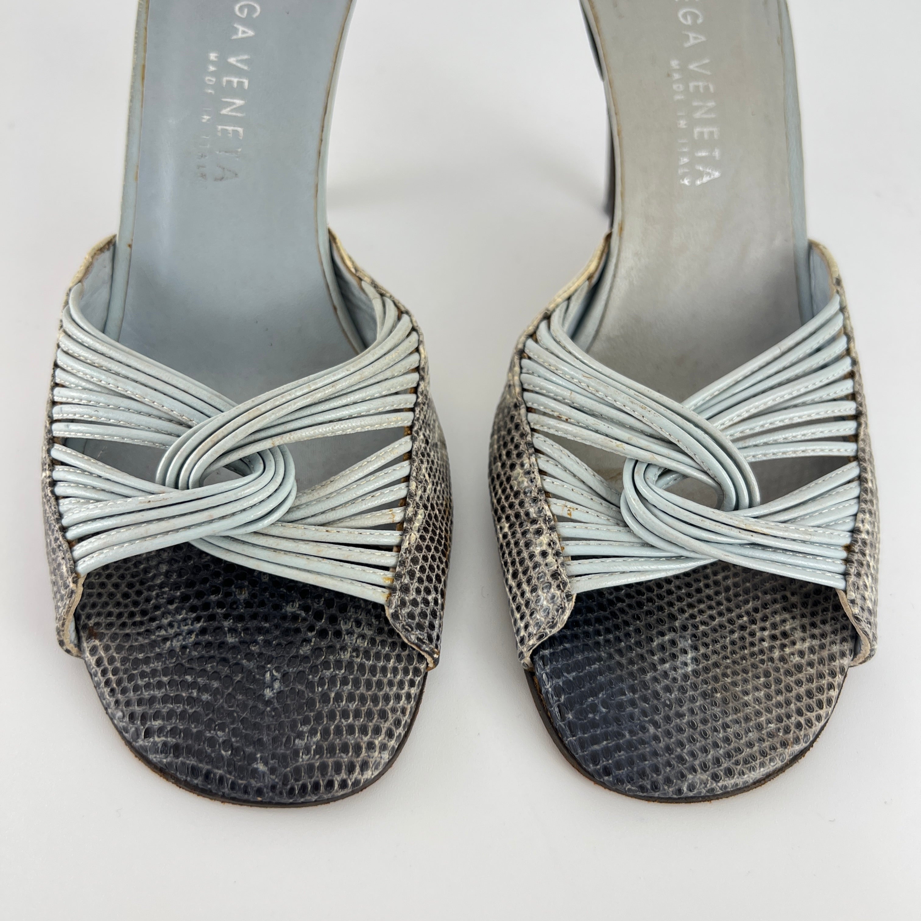 Bottega Veneta | Blue Exotic Leather Strappy Knot Twist Slide Mules (36)