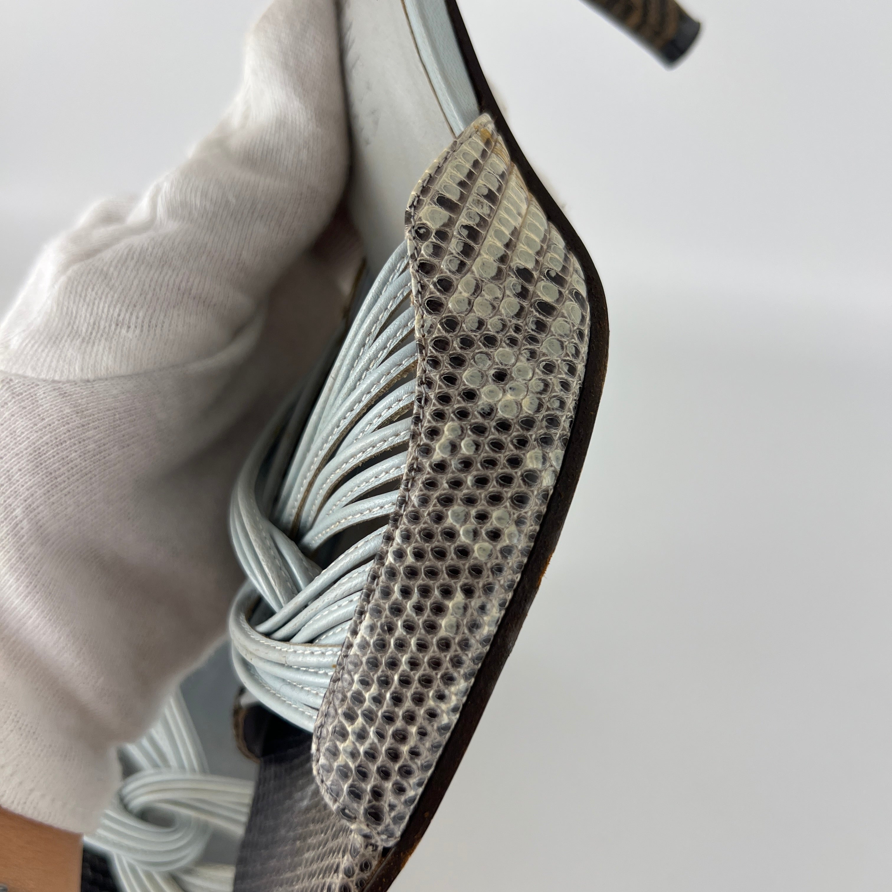 Bottega Veneta | Blue Exotic Leather Strappy Knot Twist Slide Mules (36)