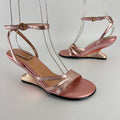 Chloe | Y2K Metallic Pink Leather Sculptural Wedge Heel Ankle Wrap (36)