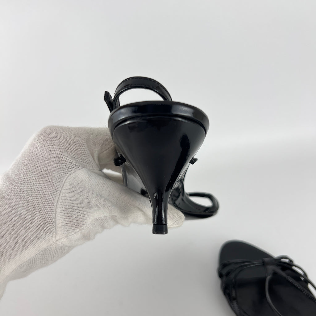 Prada | Y2K Black Patent Leather Strappy Kitten Wedge Heel (39)