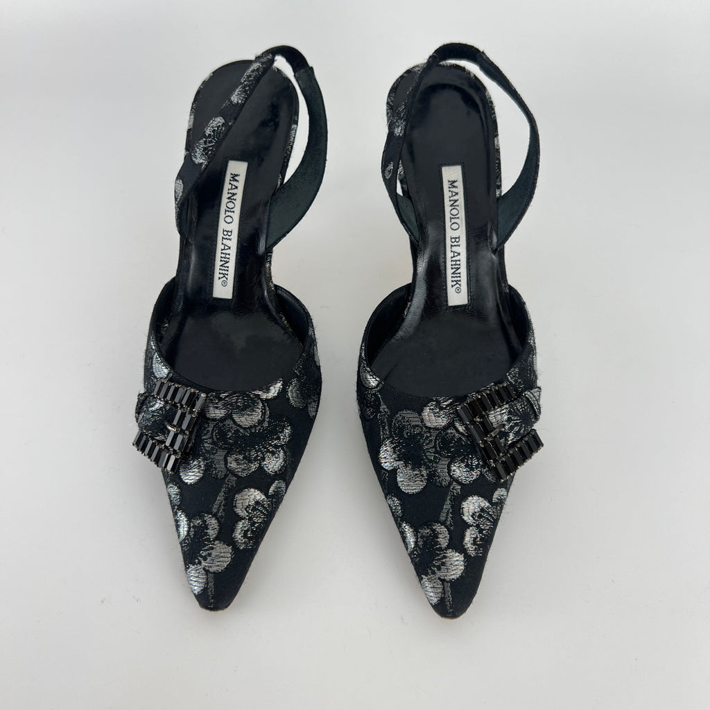 Manolo Blahnik | Vintage Limited Edition 2006/2007 Black Floral Gem Buckle Pointed Heels (36)