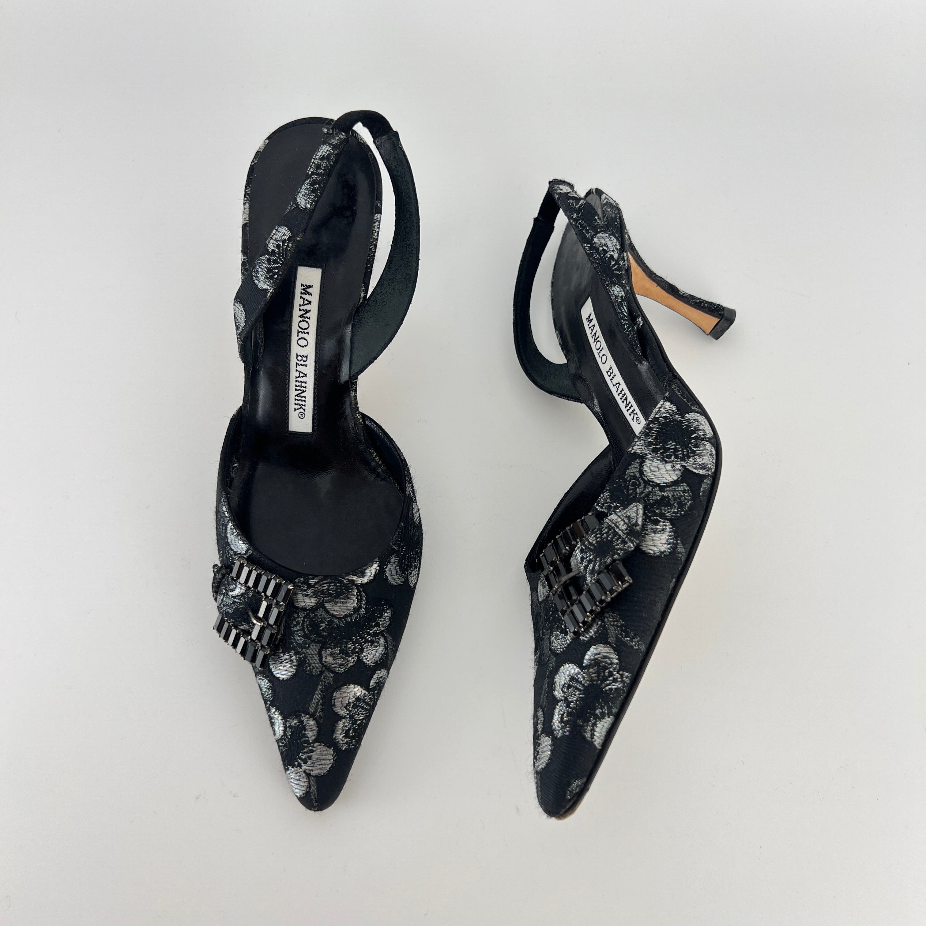 Manolo Blahnik | Vintage Limited Edition 2006/2007 Black Floral Gem Buckle Pointed Heels (36)