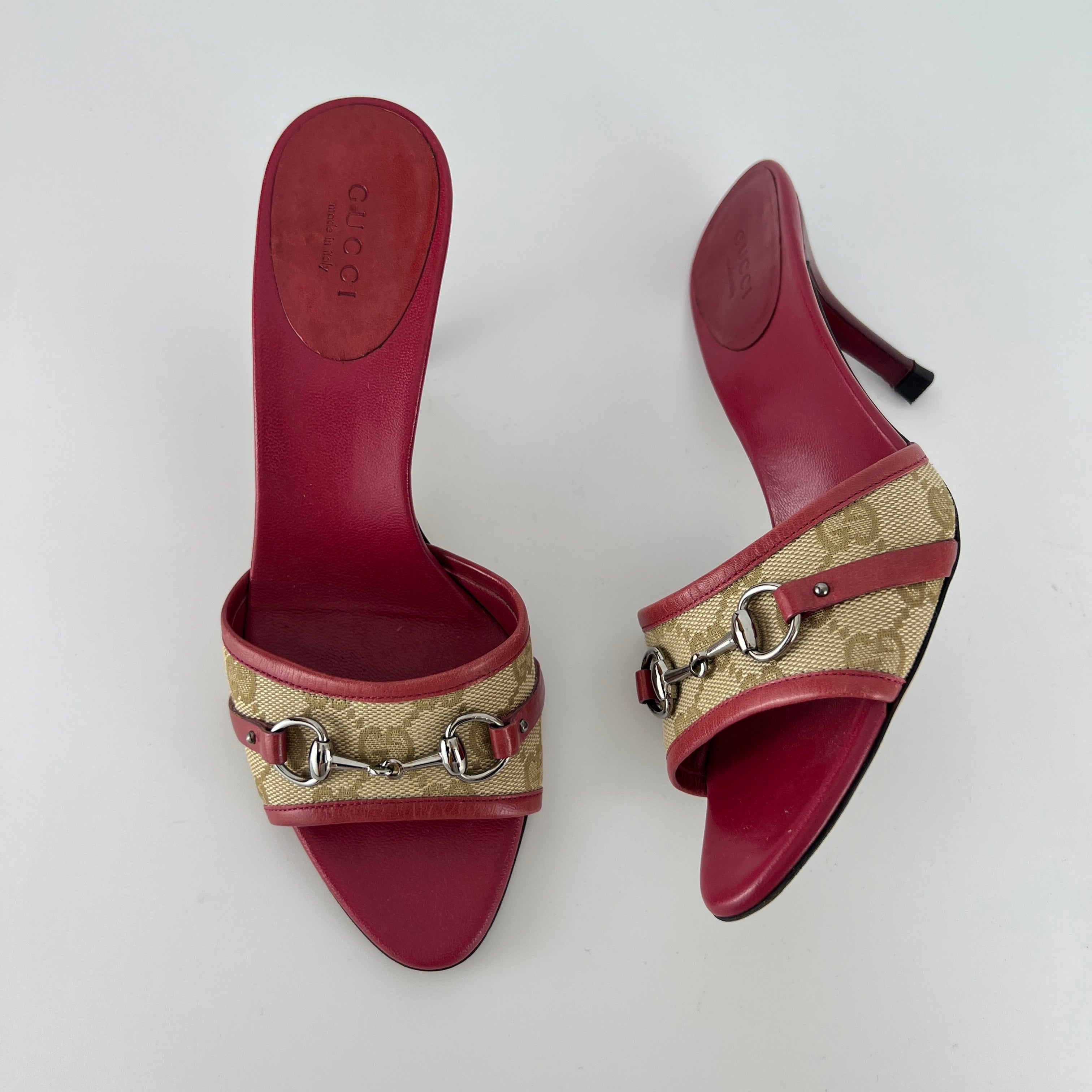 Gucci | Tom Ford Era Horse Bit Red Monogram GG Canvas Mules (36)